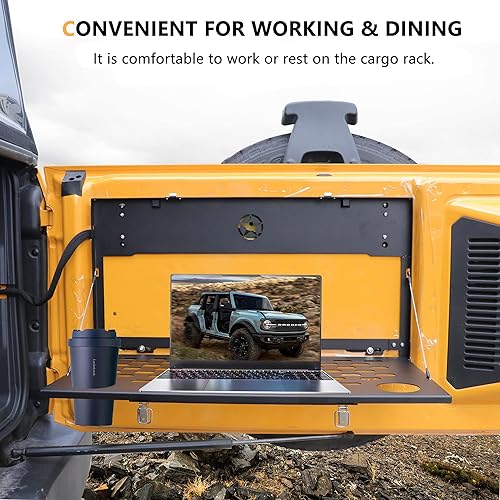 Miniatura 2 de RERPRO Mesa plegable para portón trasero sin taladro para Ford Bronco 24 puertas, accesorios interiores para puerta trasera, panel Molle,