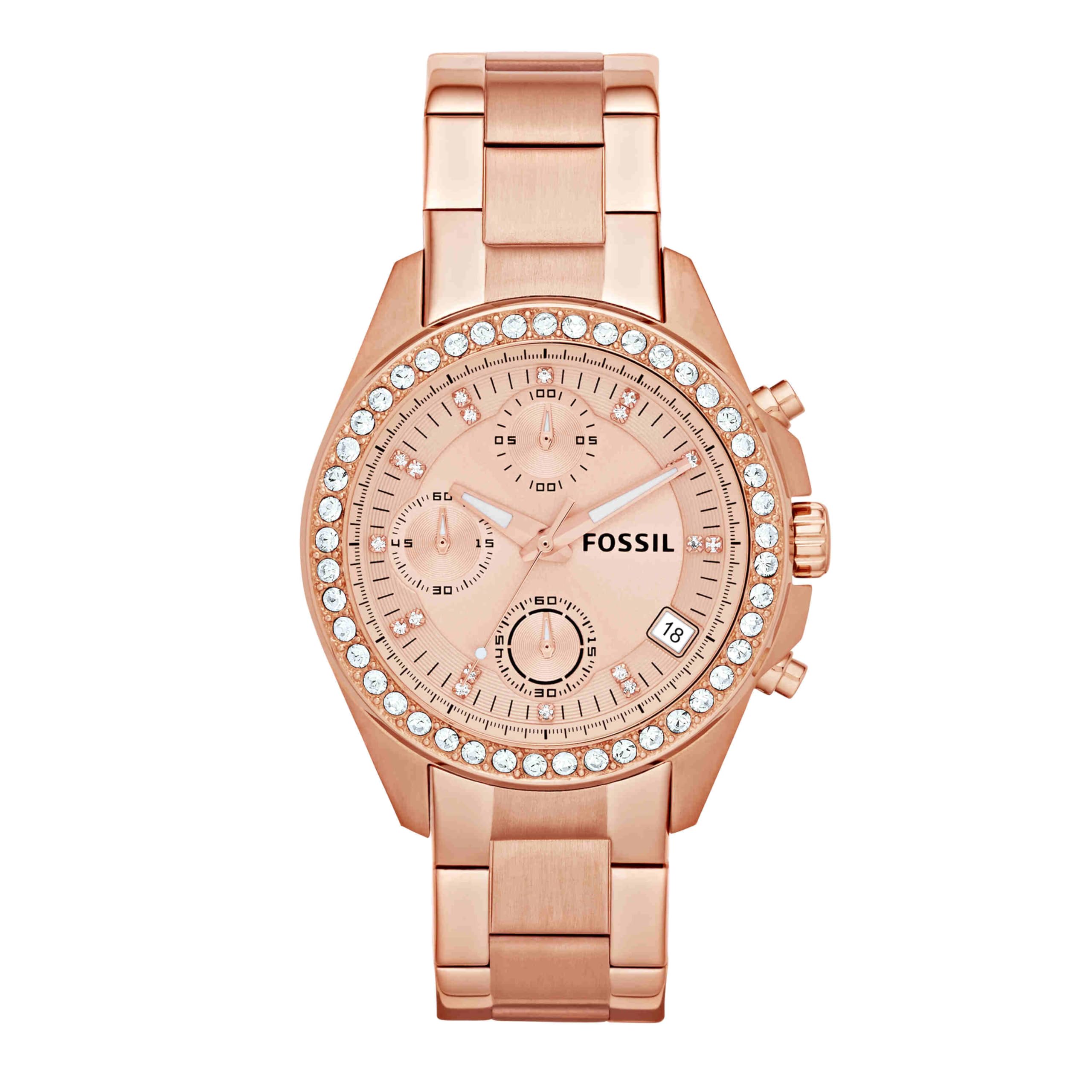Chronograph Rose Gold Dial Women Watch ES3352 Stainless Steel, Rose Gold Strap