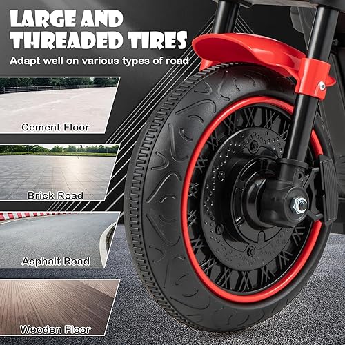 Miniatura 8 de Costzon Motocicleta para niños, motocicleta alimentada por batería de 6 V con ruedas de entrenamiento, faros LED, neumáticos roscados y arranque