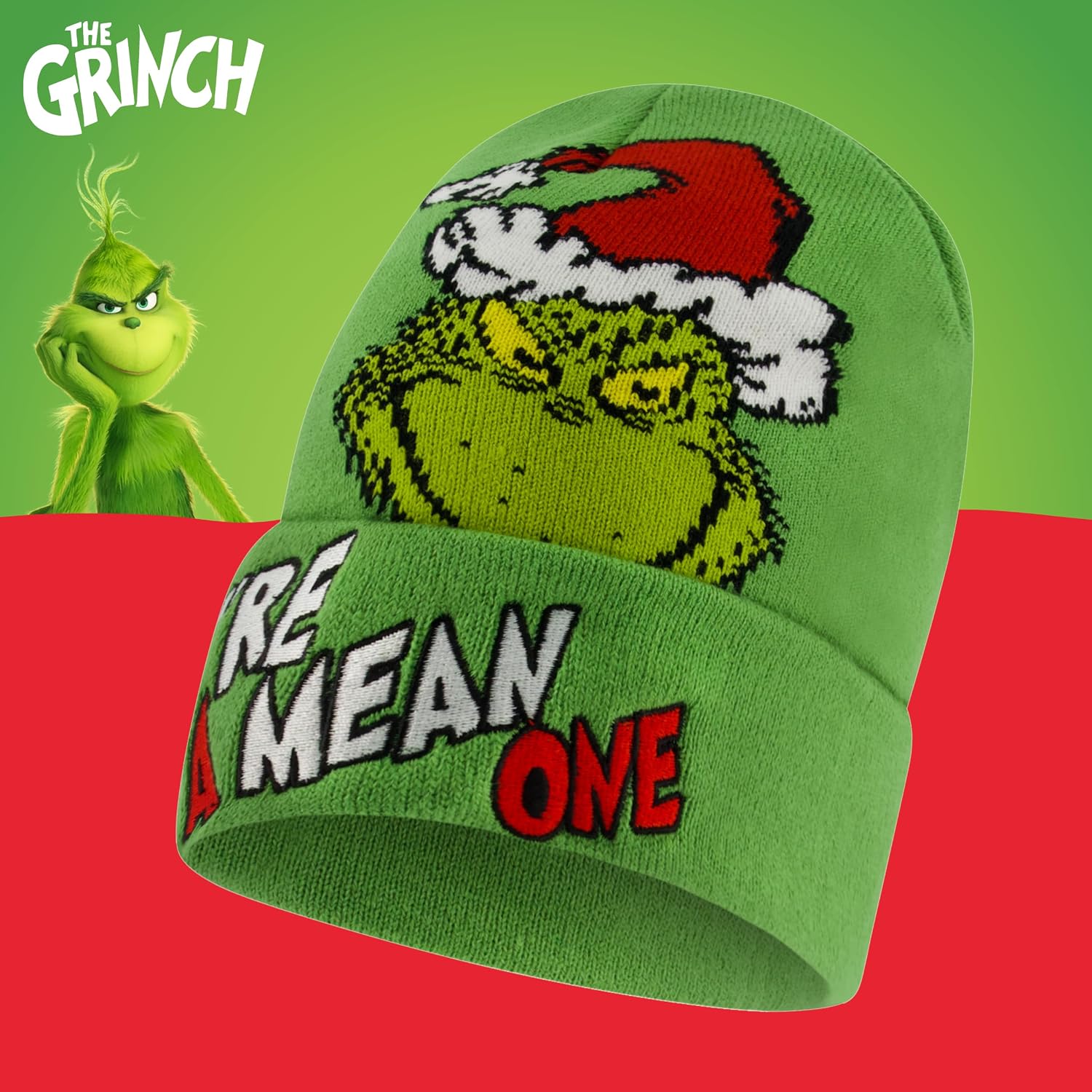Dr. Seuss The Grinch Beanie Hat, Adult Winter Knit Cap, One Size