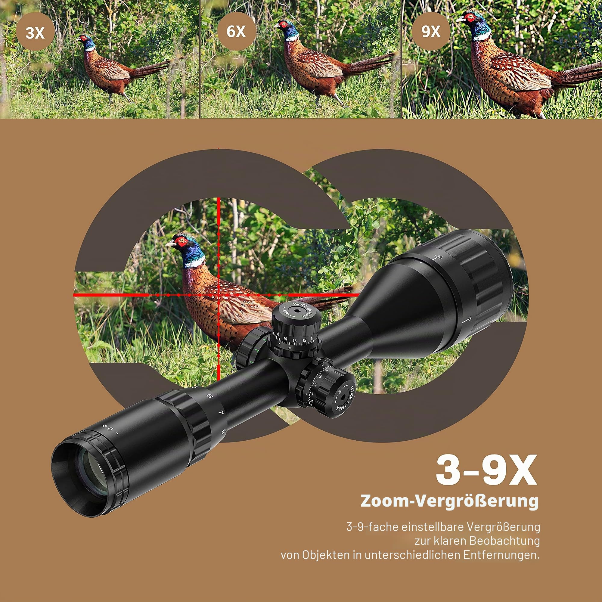 ESSLNB Zielfernrohr 3-9x50MM Airsoft Luftgewehr Rot/Grün/Blau Mil Dot mit 20mm/22mm Picatinny-Schiene Montage 3-stufige Helligkeit inkl. Sonnenblende für Taktische Armbrust Jagd und Sport