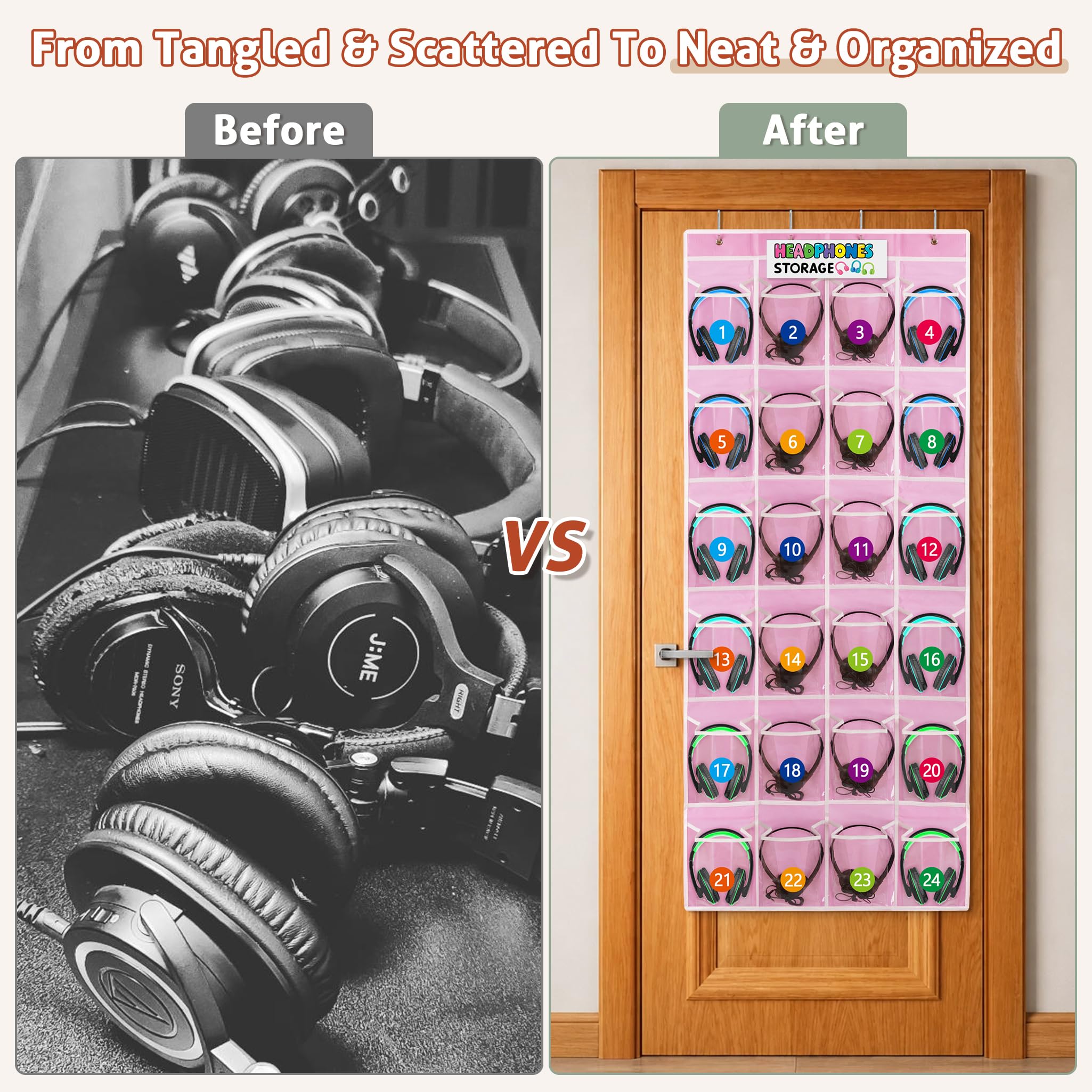 Loghot Organizer per cuffie con 24 tasche, organizer per cuffie da