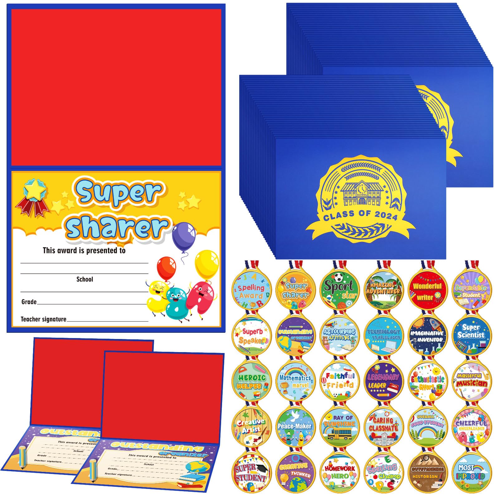 Trandraft 30 Set Kindergarten Student Award Certificate and Medals for Kids Preschool Classroom Student Rewards Diploma Medal Certificate of