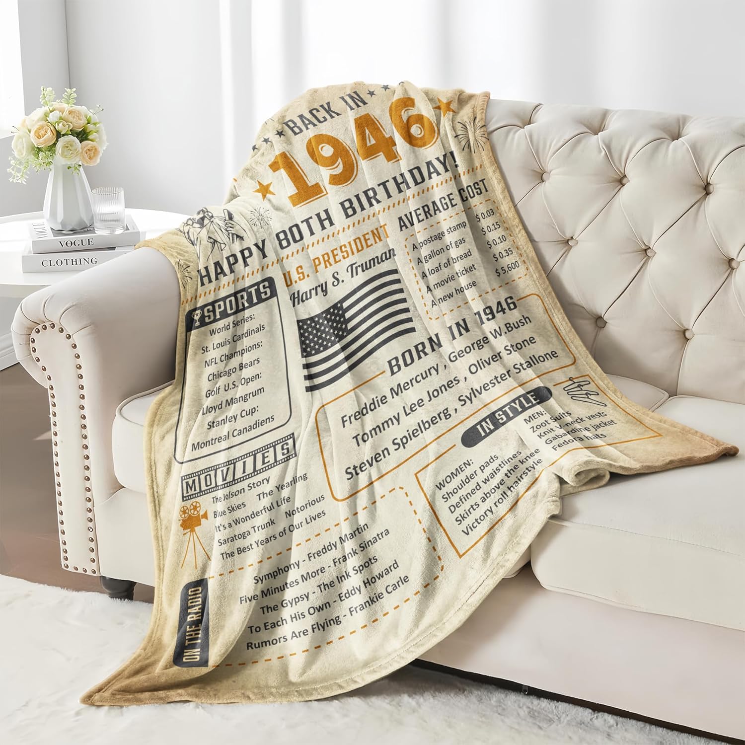 80th Birthday Gifts for Men Women, Happy 80th Birthday Decorations for Women Men, Best Gifts for 80 Year Old Woman, 80th Birthday Gift Ideas Gifts for Mom Dad Grandma Grandpa Throw Blanket 60x50 Inch - Image 3