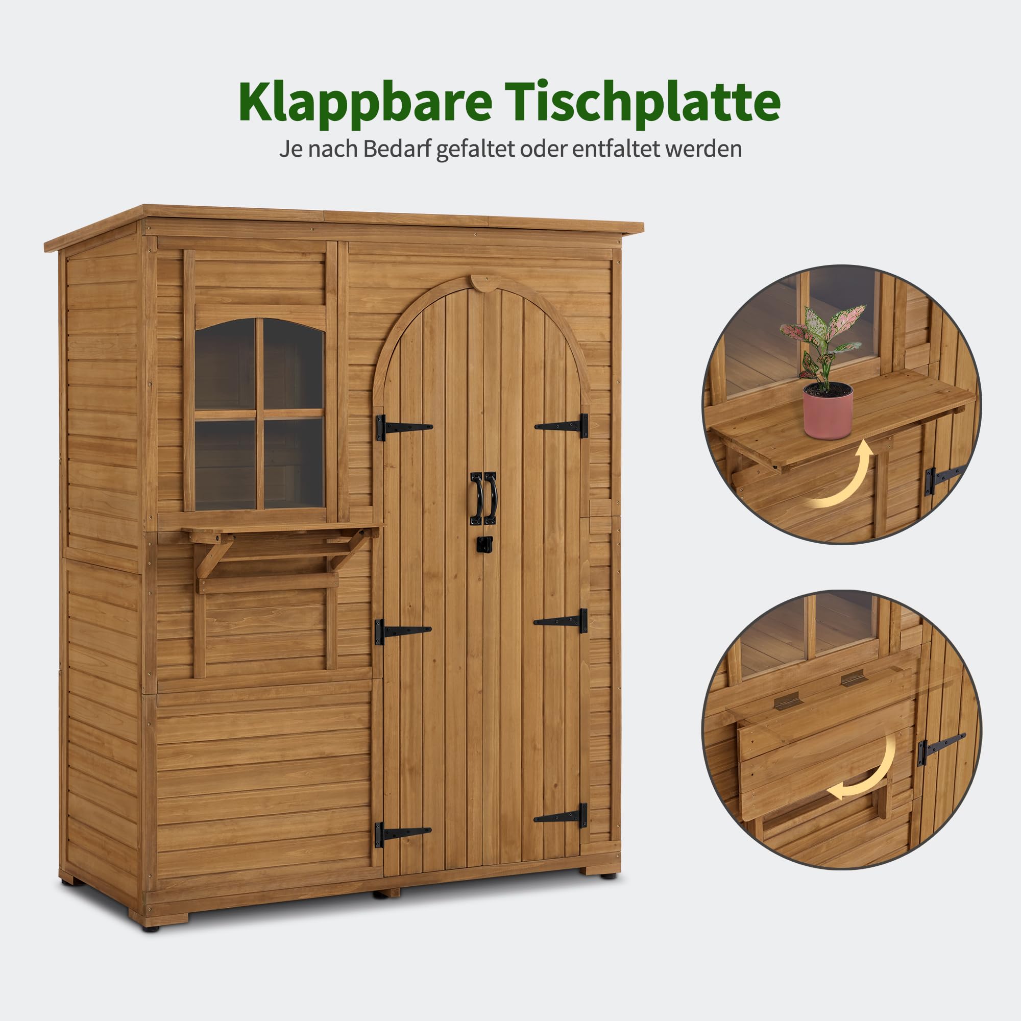 M MCombo Armario de jardín de madera, resistente a la intemperie, para jardín, exterior, impermeable, transitable, para exteriores, balcón, terraza, armario de almacenamiento con 3 estantes, 73 x 144