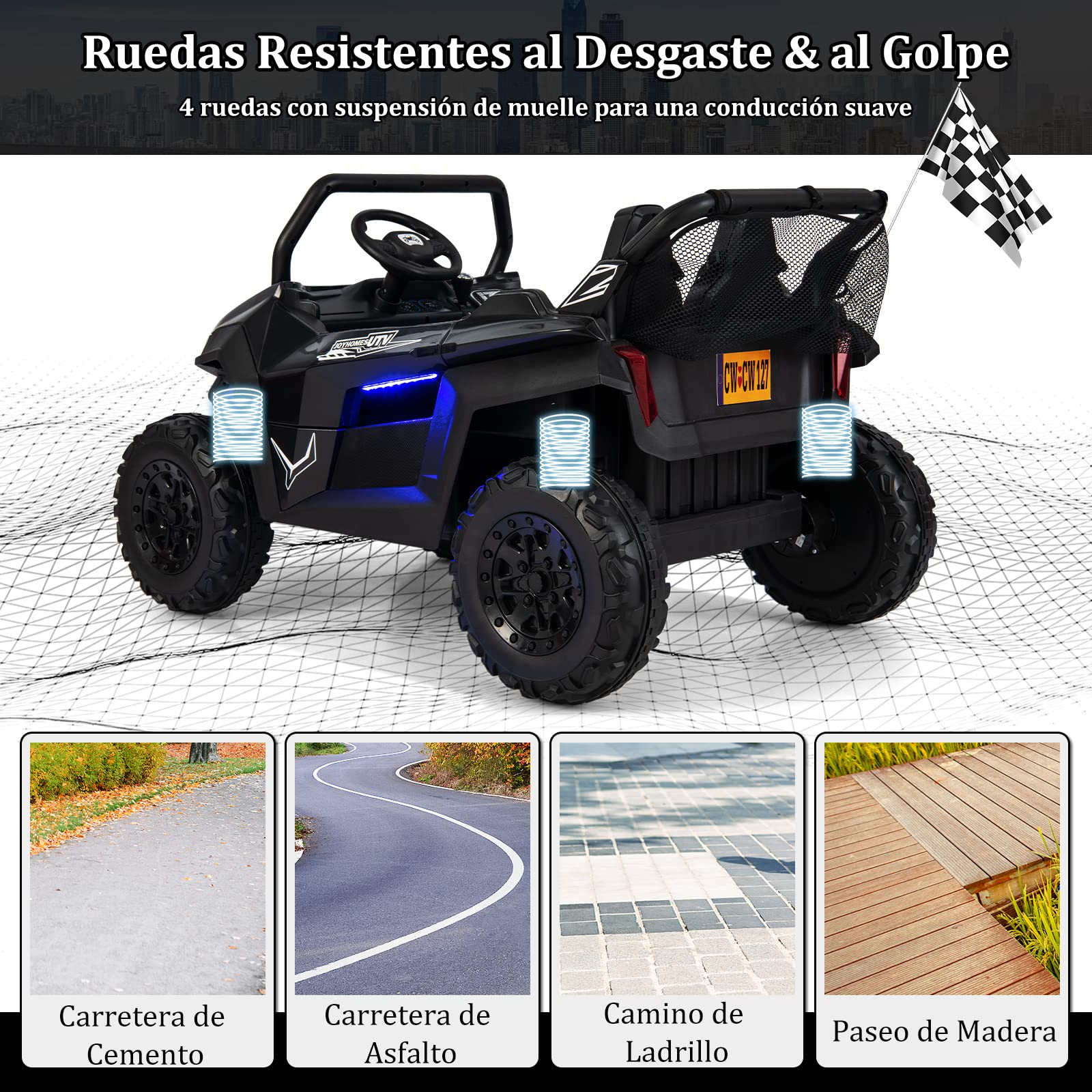 COSTWAY Coche Eléctrico para Niños con 2 Plazas UTV, 12 V Vehículo Todoterreno Eléctrico con Control Remoto 2.4G, Función de Arranque Lento, Faros y Luce, Música, para Niños de 3 a 8 Años