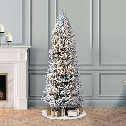 Miniatura 7 de Puleo International Árbol de Navidad artificial de abeto flocado preiluminado de 6 pies con conos de pinos, color verde