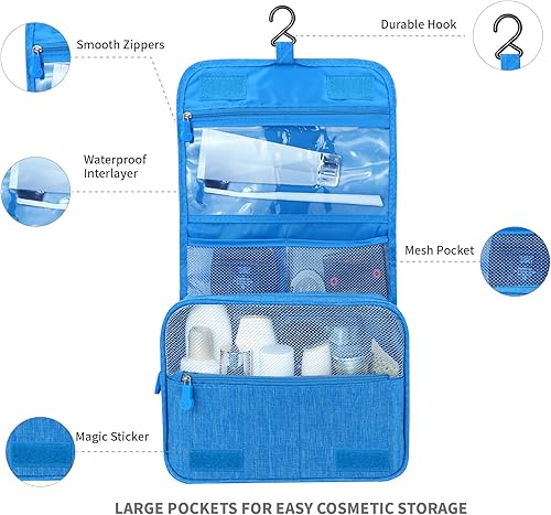 Miniatura 2 de Bolsa de aseo de gran capacidad con gancho para colgar para hombres y mujeres, bolsa de cosméticos de viaje impermeable, bolsa de almacenamiento de