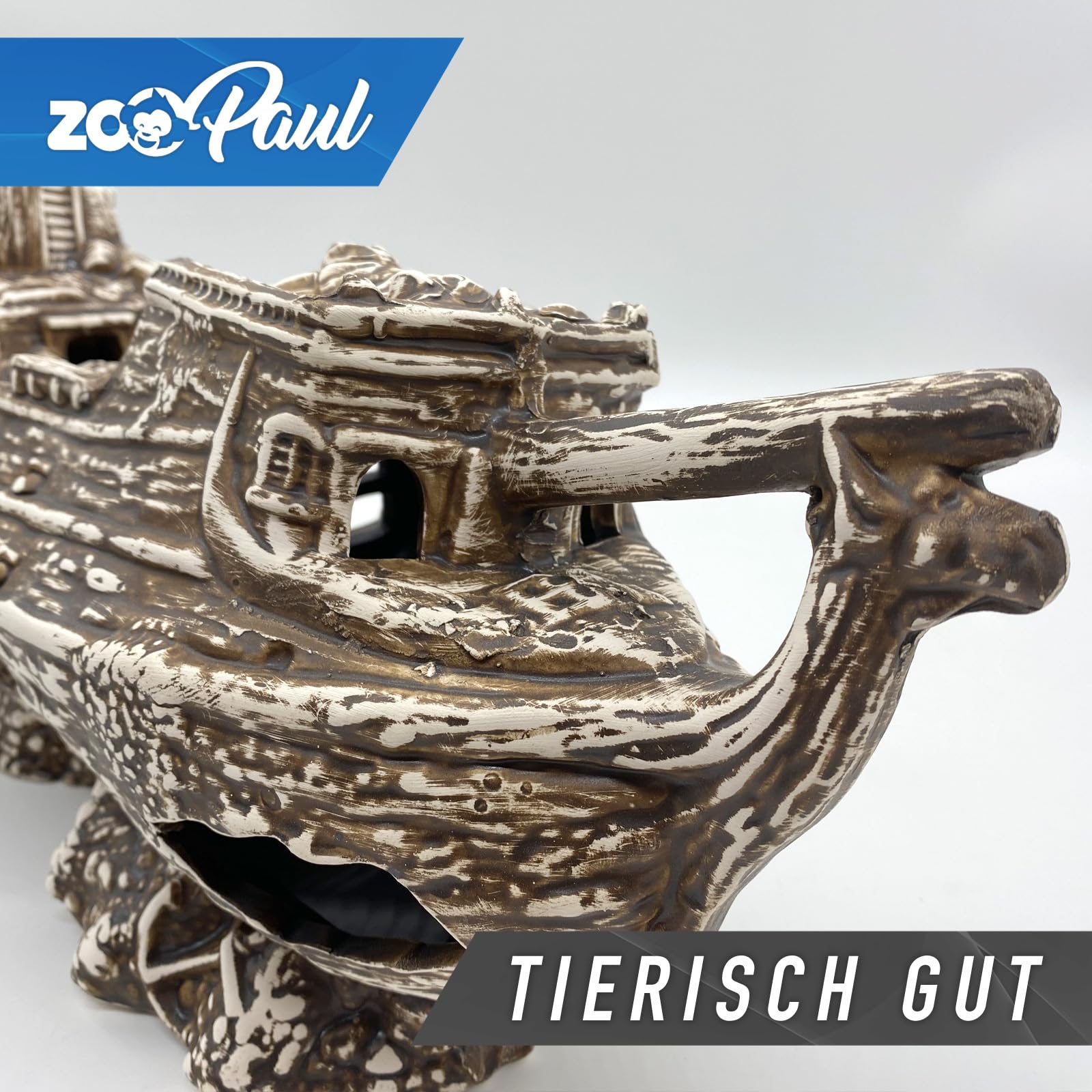 ZooPaul Deko Aquarium Boot 2 teilig RIESIG XXL Höhle Wrack Fische Keramik Dekoration Schiff Neuware