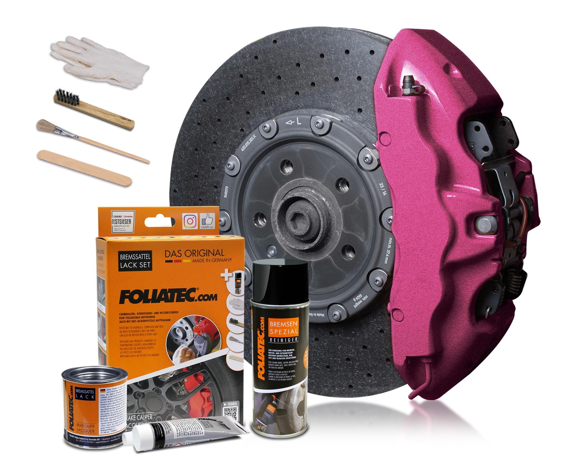 Foliatec Brake Caliper Paint Set Heat Resistant Complete Set for 4 Brake Calipers Hot Pink Metallic 7 Piece Set