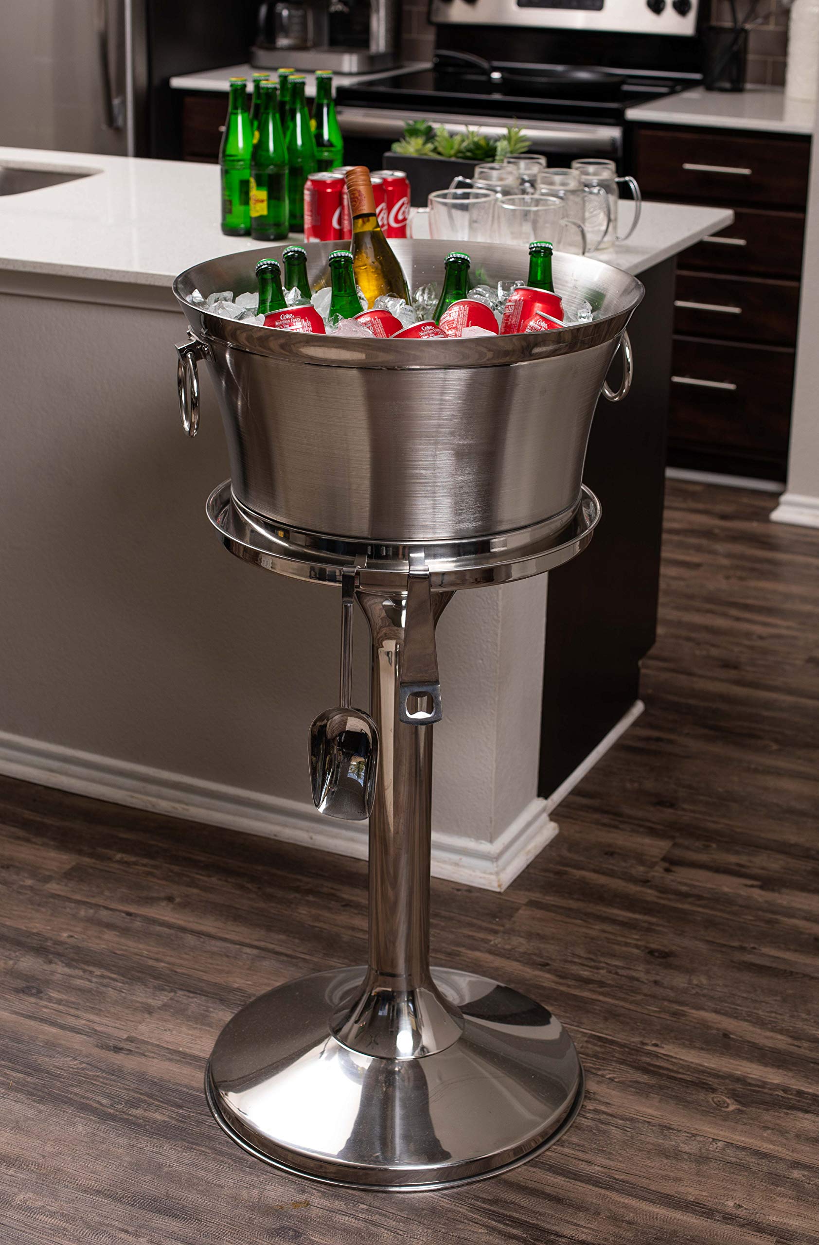 BirdRock Home Metal Beverage Tub with Stand, Scoop and Bottle Opener 18/8 Stainless Steel