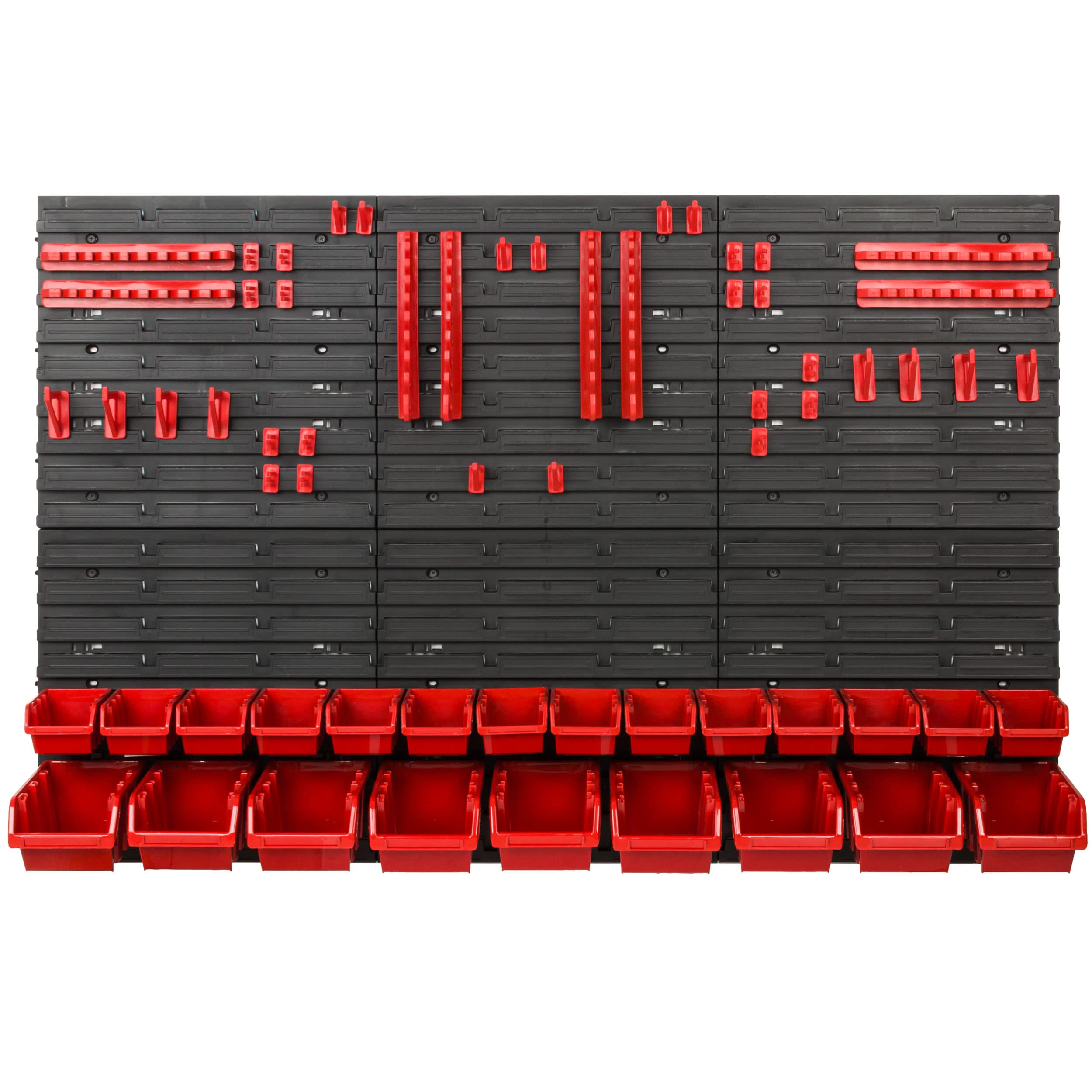 Scaffale da officina, 117 x 78 cm, 23 pezzi, con supporti per attrezzi e scatole impilabili, pannelli da parete, scaffali extra resistenti, per merci, garage, scaffali