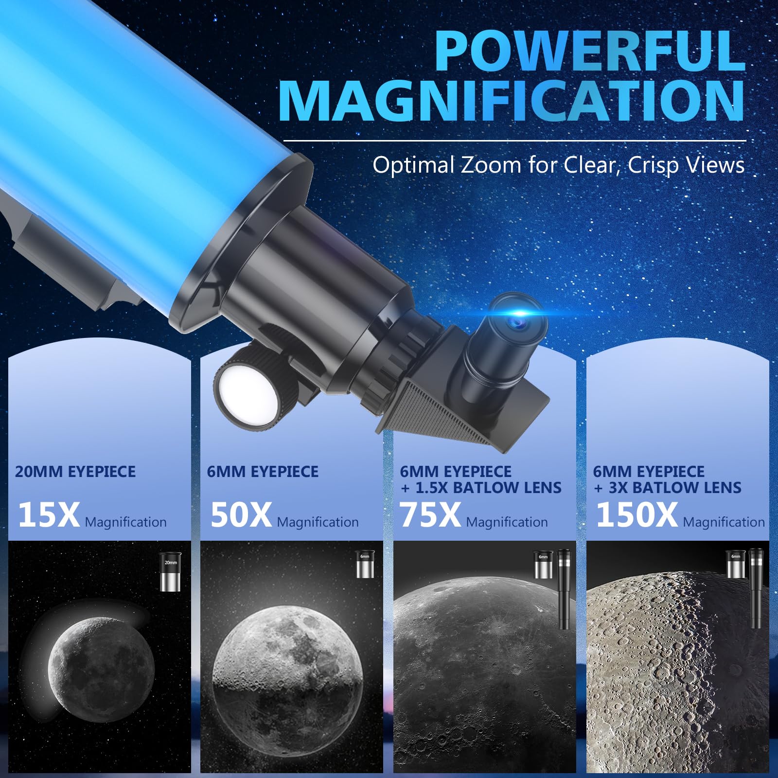 Télescope 70MM Ouverture pour Adultes Enfants débutants en Astronomie, Telescope astronomique réfracteur entièrement Multicouche à Haute Transmission, Trépied, Adaptateur Téléphone,Télécommande