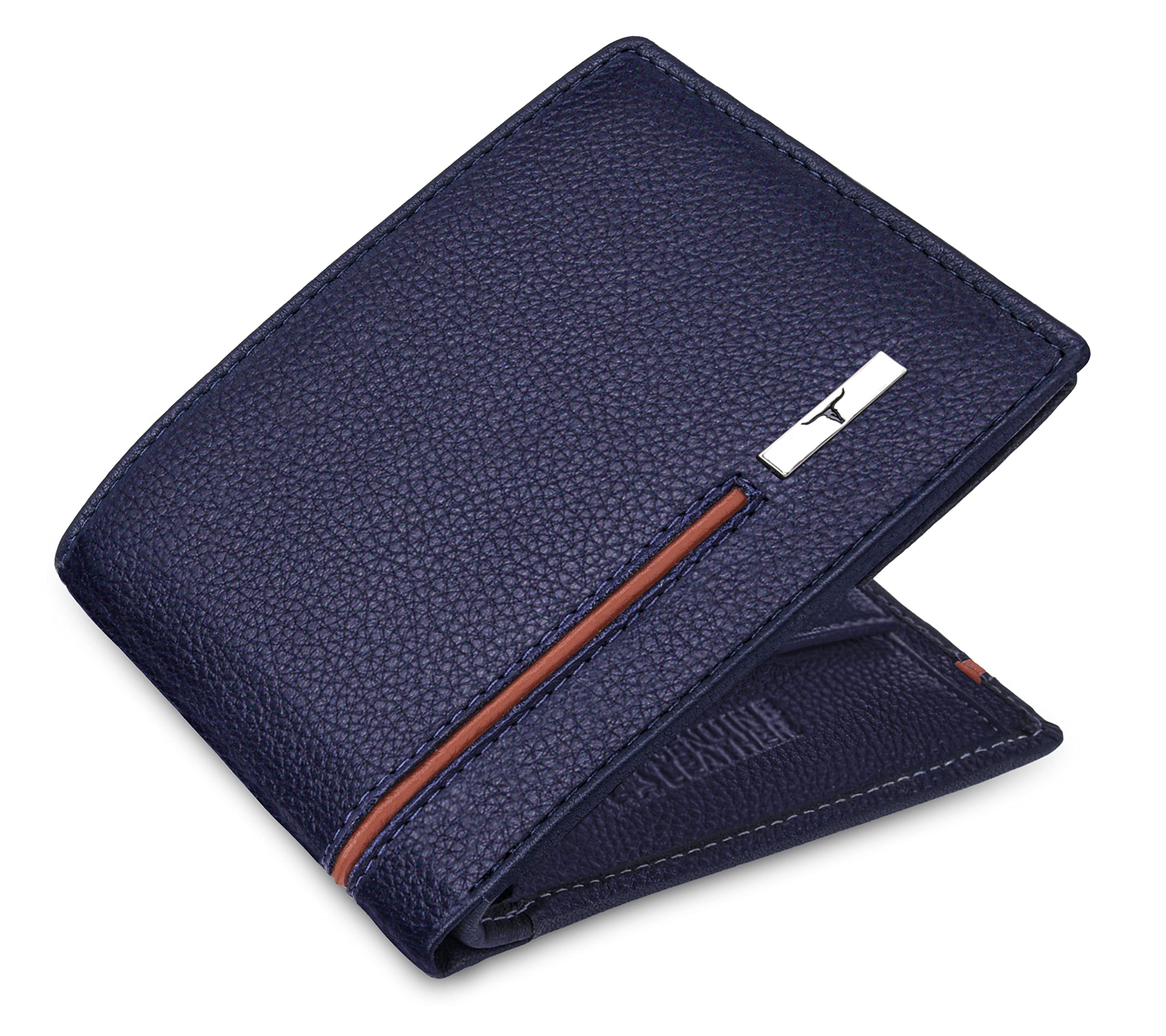 URBAN FOREST Stag Blue/Orange Leather Wallet for Men