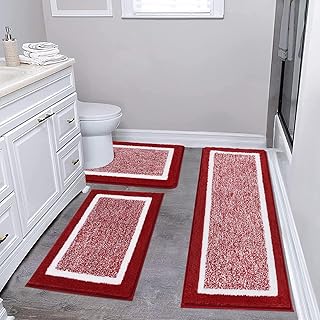 Pauwer 3 Piece Bath Mat Set, Non Slip Plush Bathroom Mats, Absorbent Sha...
