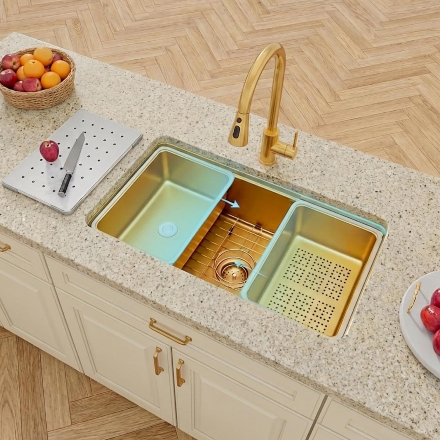 30 inch Gold Undermount Kitchen Sink,Single Bowl Modern Kitchen Sink,Stainless Steel Workstation Sinks (Gold, 30 X 18 inch)