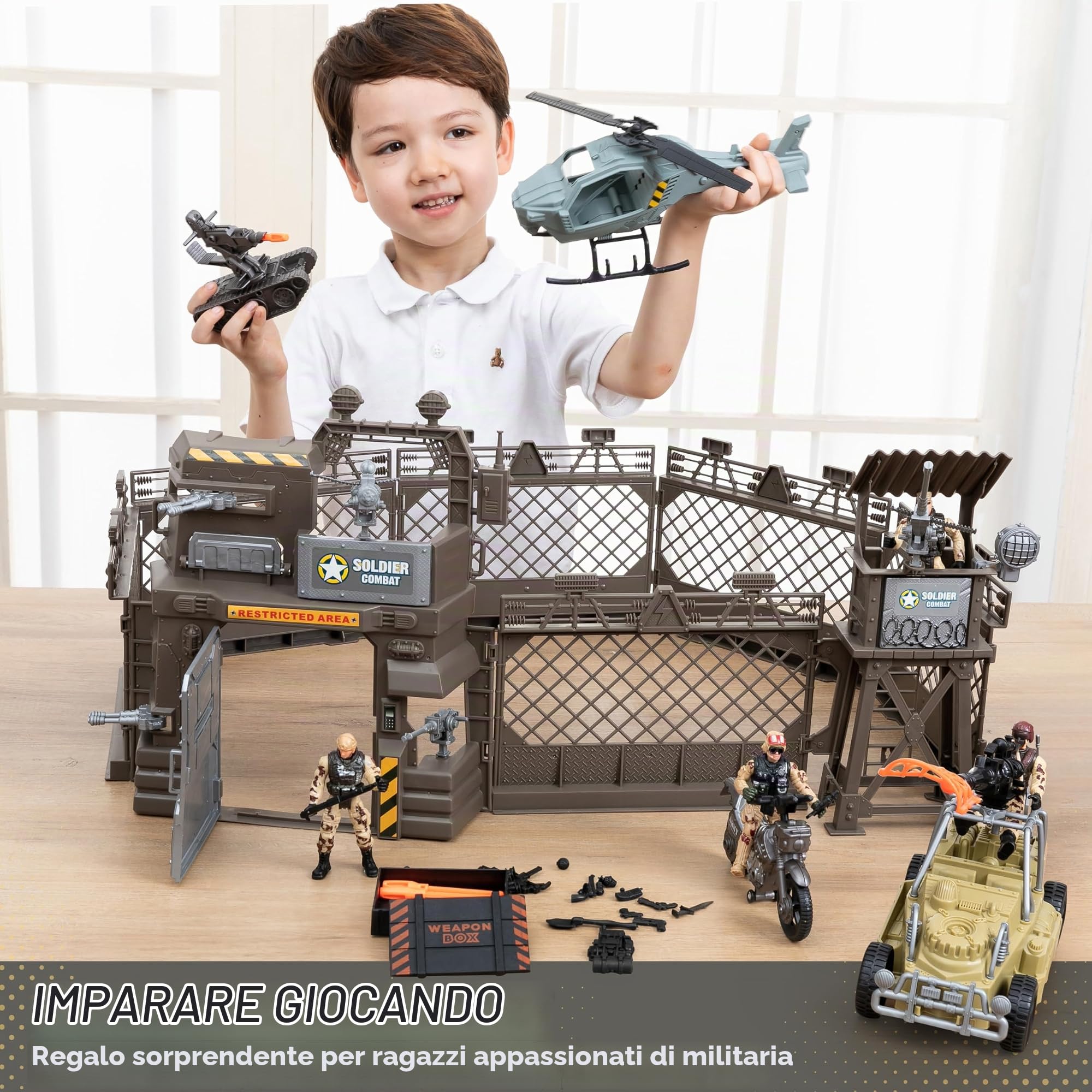 JOYIN Set giocattolo veicoli da cantiere inclusi base militare veicoli militari figure di azione da collezione soldati ed accessori Giocattoli esercito