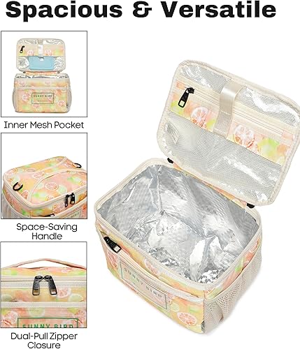 Miniatura 10 de SUNNY BIRD Lonchera aislada con diseño plegable y a prueba de fugas, con aislamiento térmico, correa de hombro para mujeres, hombres y adolescentes