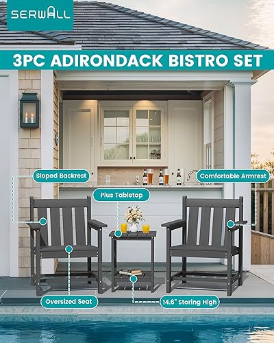 Miniatura 3 de SERWALL - Juego de muebles de patio de 3 piezas estilo bistró, juego de sillas Adirondack para todo clima con mesa auxiliar, juego de muebles de