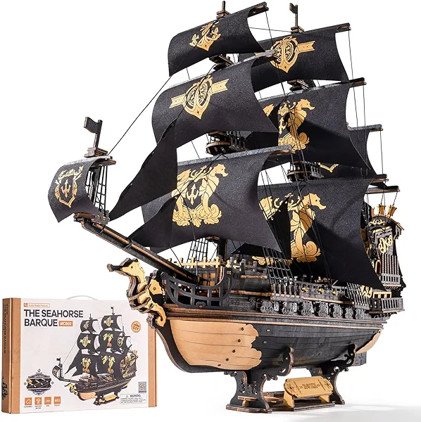 ROKR 3D Wooden Puzzles for Adults,Seahorse Barque Model kit, 603 Piece 3D Puzzles for Adults&Teens,Ideal Gift for Adults