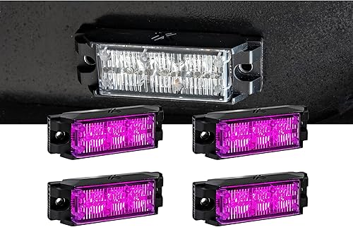 4 cabezales de luz estroboscópica intermitente LED NanoFlare de 3.5 pulgadas, 3 W, color morado clase SAE 1 modo de flash 33 sincronización de