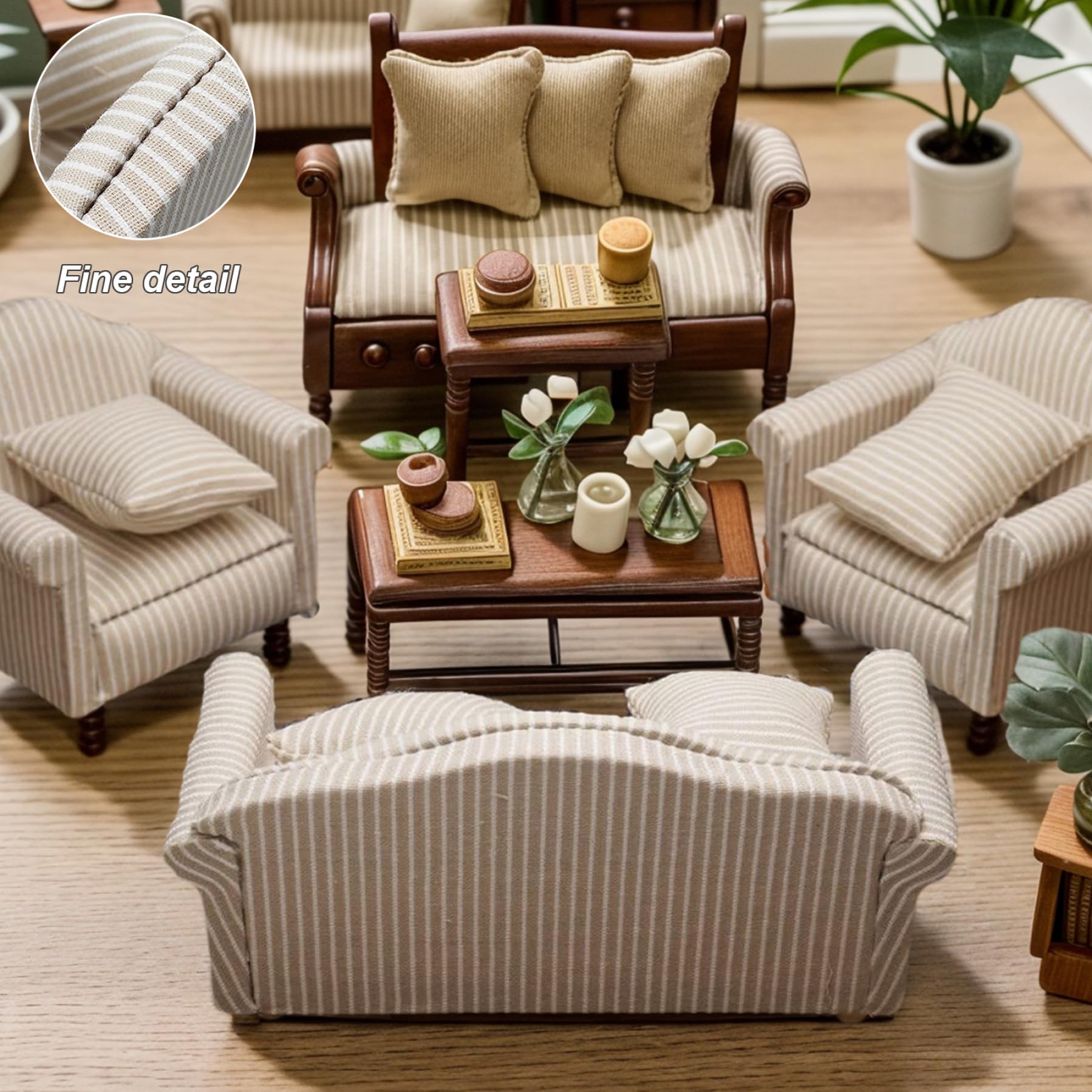 Gxsterd Canapé miniature pour maison de poupée 1/12 avec coussin rembourré pour maison de poupée, salon ou maison de poupée, accessoires de meubles de