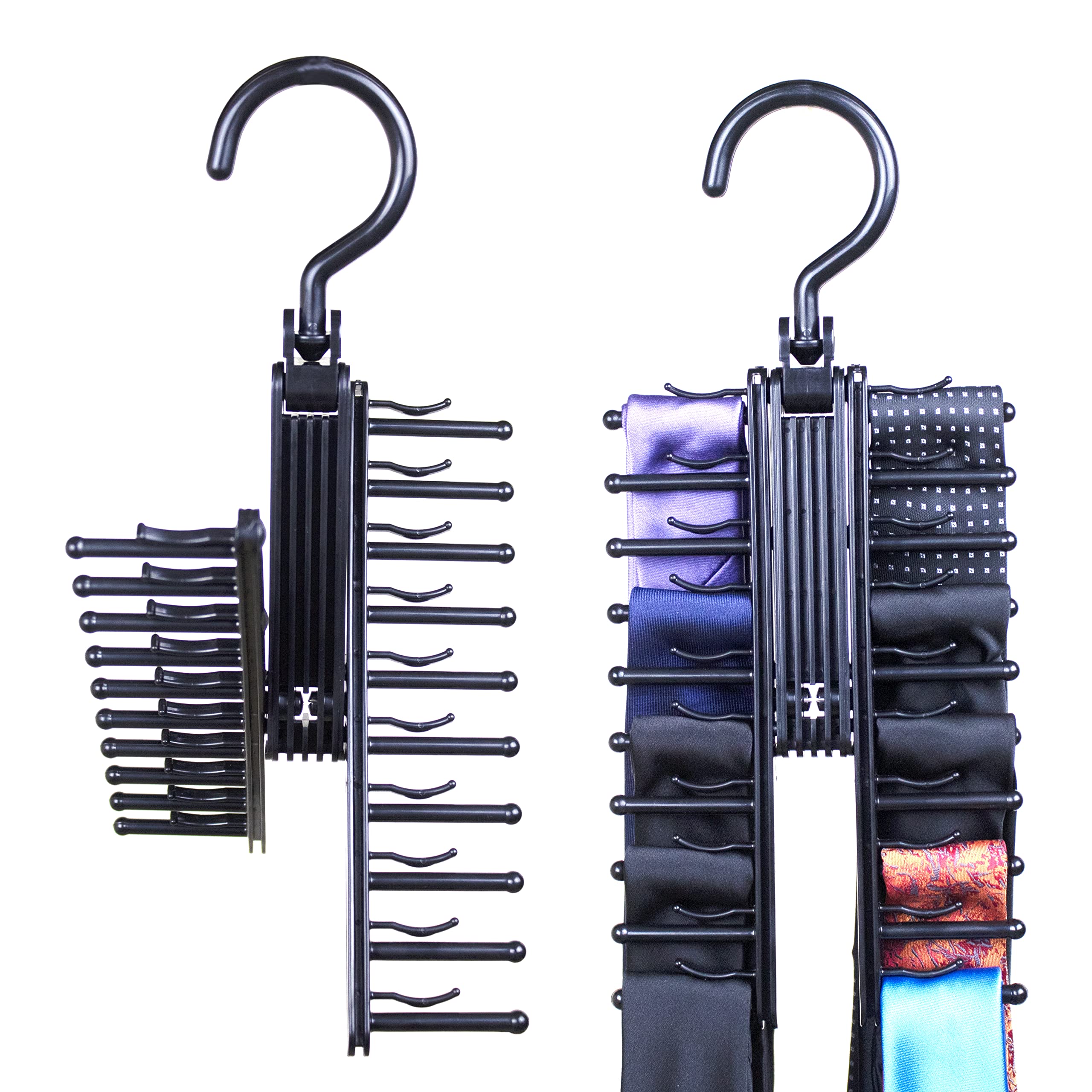 ZOBER Tie Hanger | 20 Non-slip Adjustable Clips | Tie & Belt Organizer | with Rotating Hook & Opening Mechanism (1 Pack)
