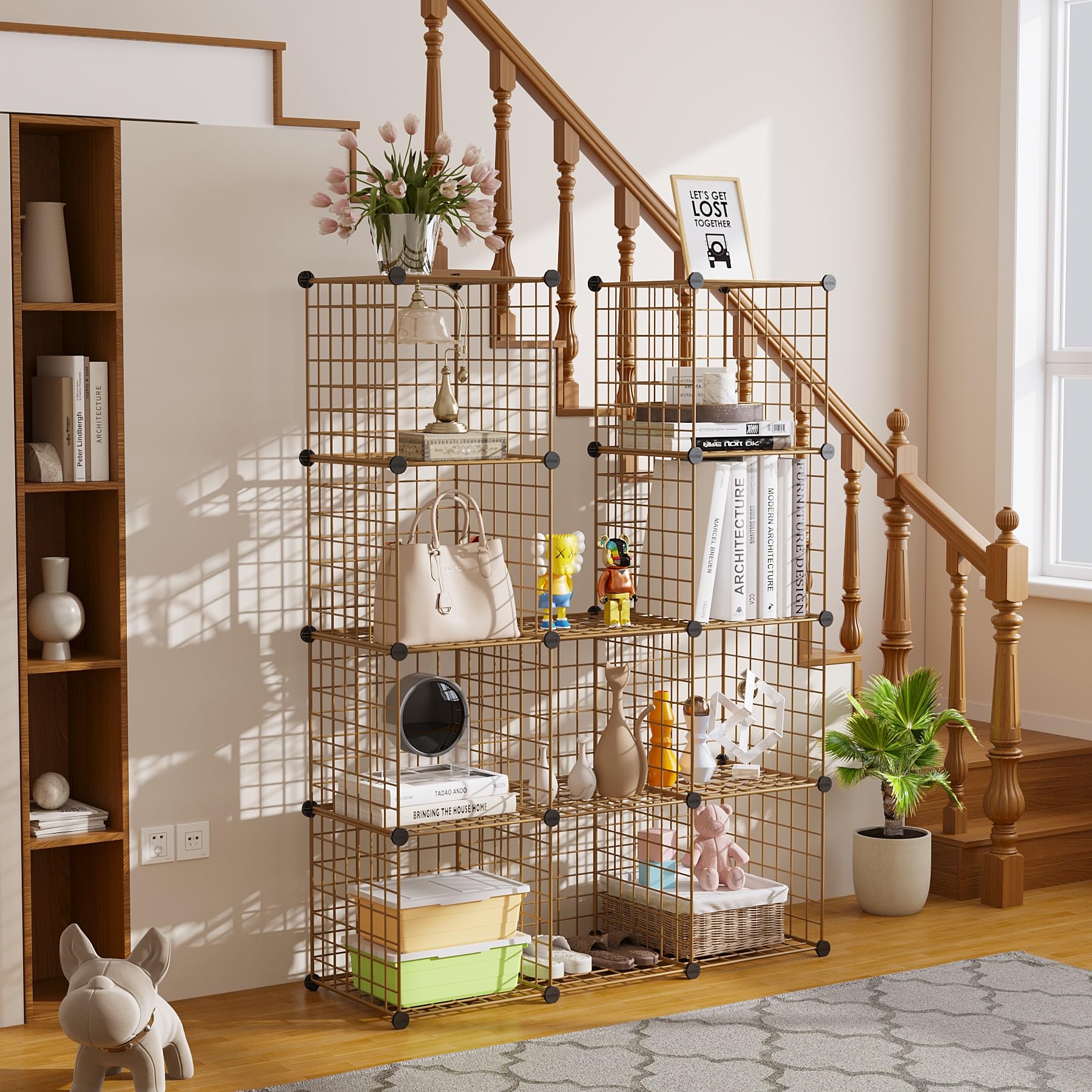 C&AHOME Drahtwürfel-Aufbewahrung, 12 Würfel-Organizer, C-Gitter, modulare Regale, Schrank-Organizer, ideal für Zuhause, Büro, Wohnzimmer, 91 cm L x 32 cm B 122 cm H, Braun UWCS3012R