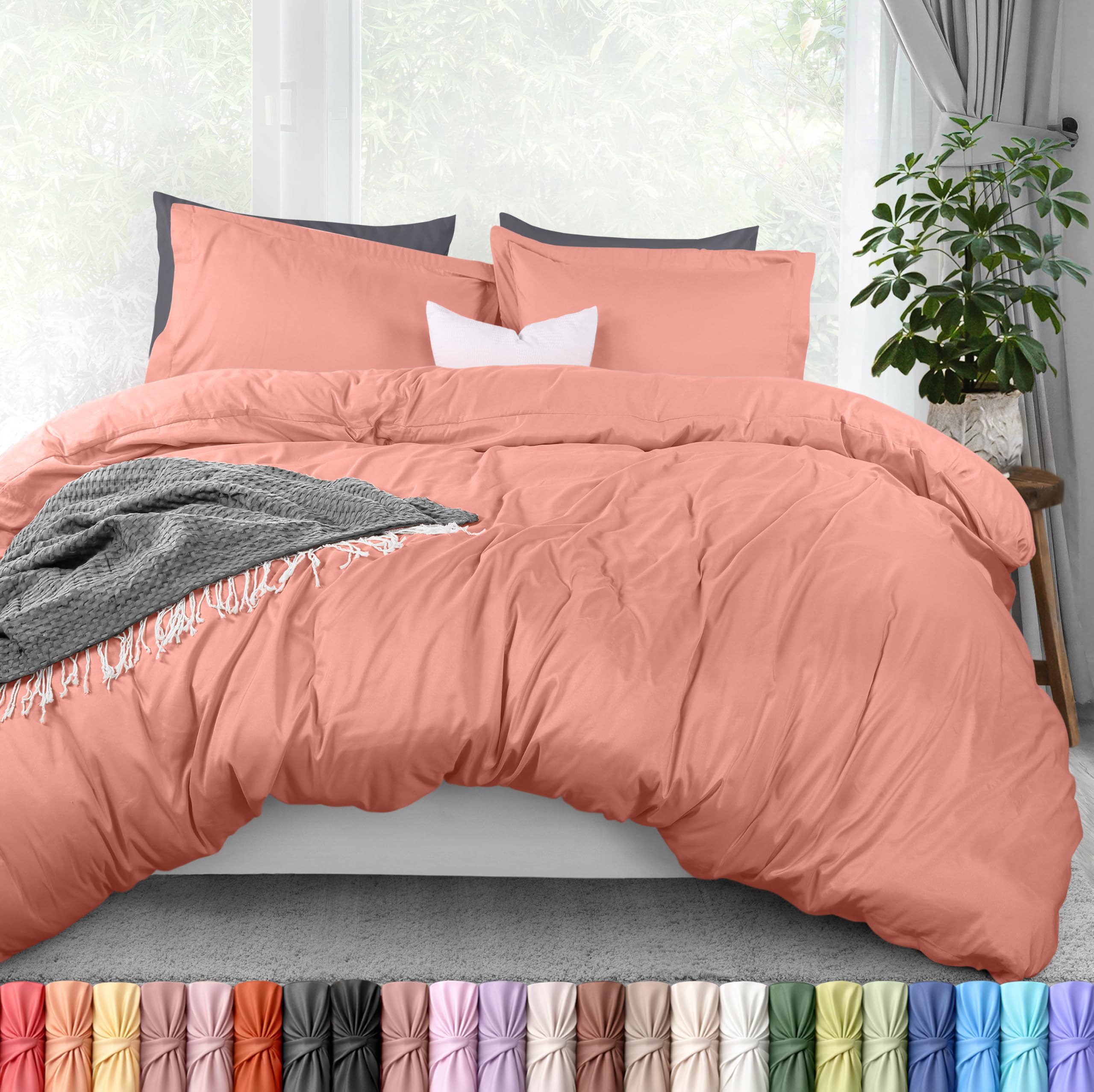 Duvet Cover Queen, 3 PC Cotton Like PolyesteR, Zipper Closure, Blush Pink