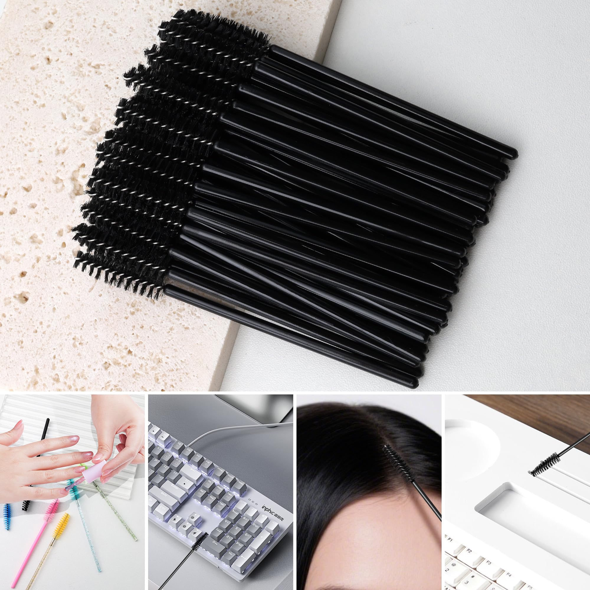 200 Pcs Brosse Cils Réutilisable et Lavable Goupillon Cils Micro Brosse pour Maquillage Extension Cil