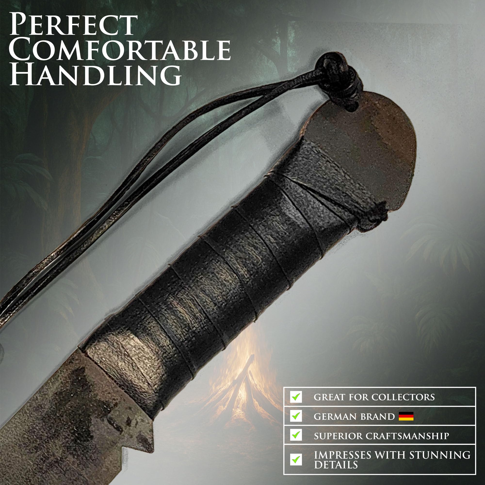 Swords and more Herramienta de corte de exterior con hoja fija – herramienta robusta de acero para uso general con funda de cuero