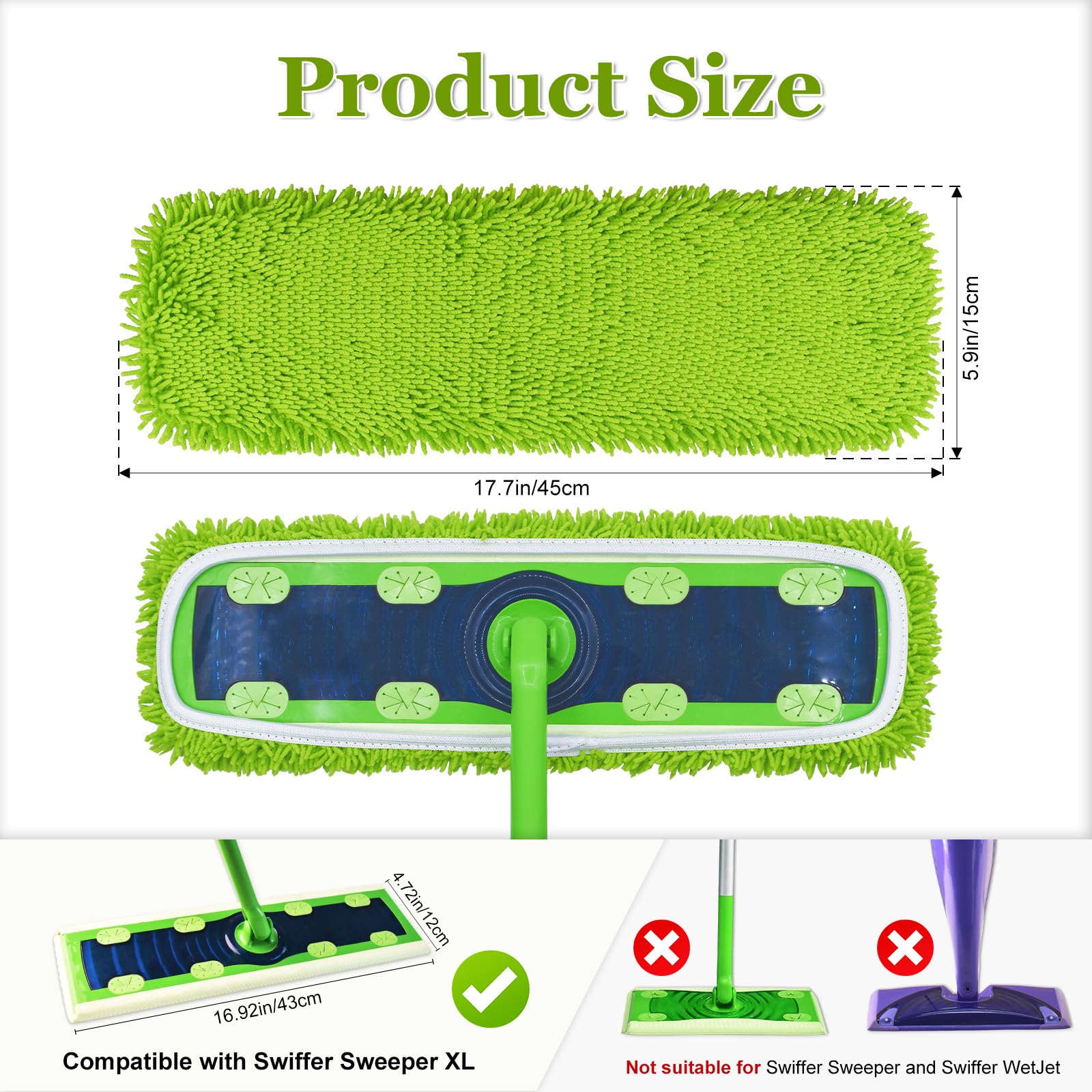 Almohadillas XL compatibles con Swiffer XL Sweeper, paños de barrido en seco XL, recambios de almohadillas húmedas XL, paños de microfibra lavables reutilizables para limpieza de suelos de madera dura