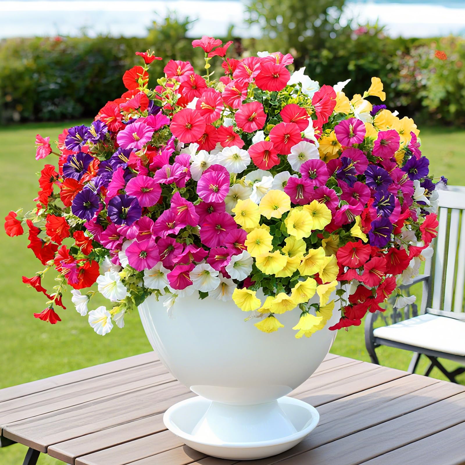 Tidponra Künstliche Sommerblumen für den Außenbereich, Kunstseide, Morgenglory für draußen, UV-beständig, realistische Kunstpflanzen für Pflanzgefäße (ohne Blumentopf)
