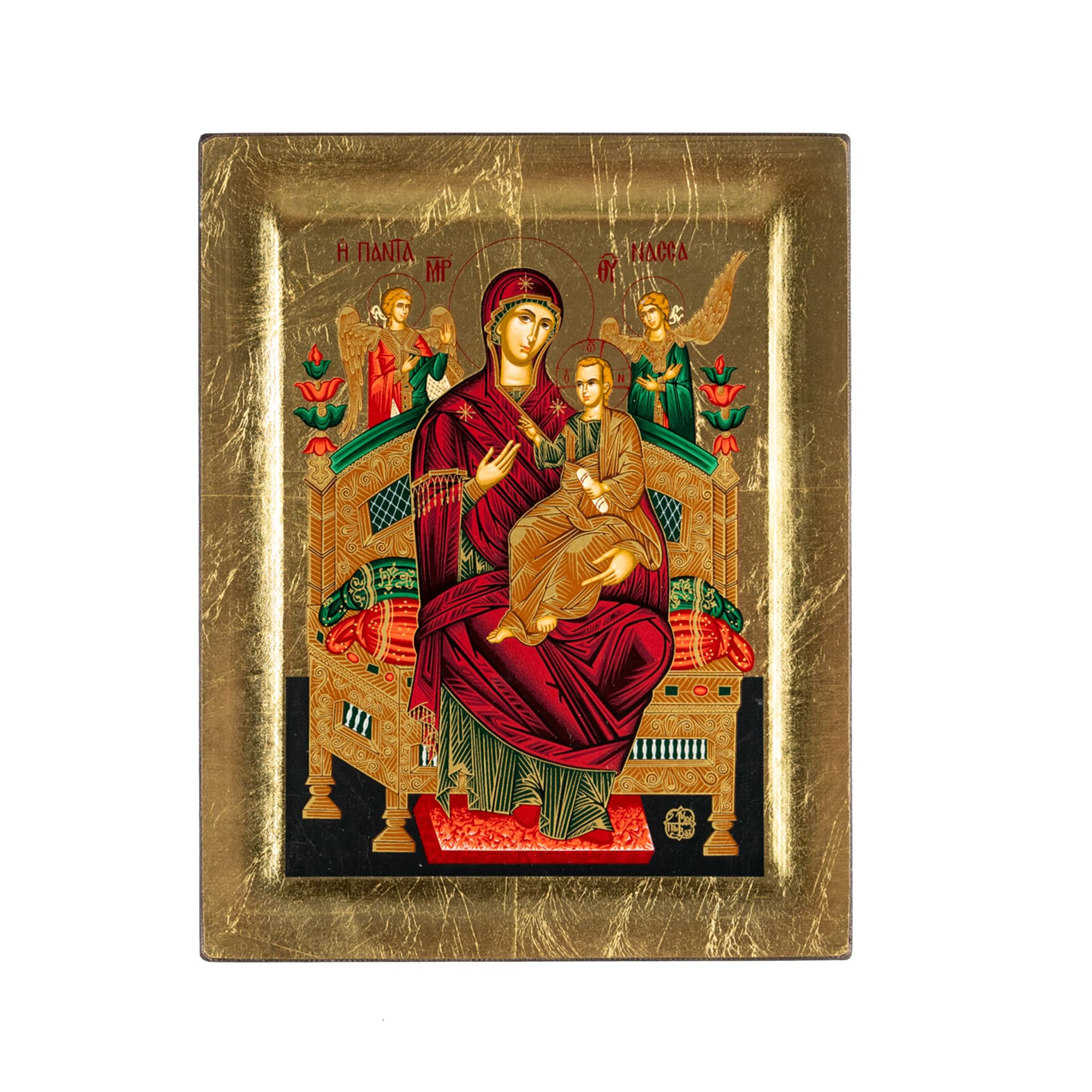 VATOPEDI MONASTERY MOUNT ATHOS Panagia Pantanassa 17ème siècle Icône religieuse miraculeuse en bois gaufré sur fond doré du Mont Athos (19 x 15 cm)