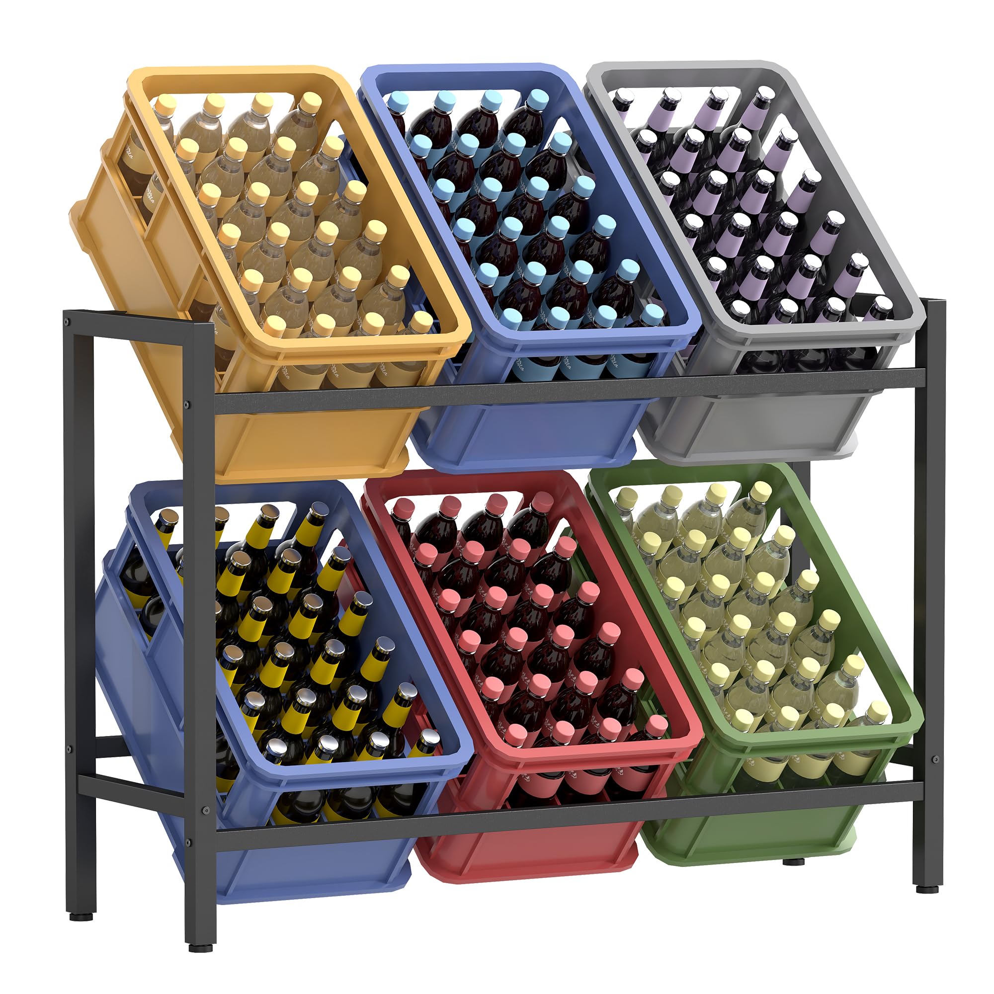 SONGMICS Getränkekistenregal, 2 Ebenen, für 6 Kisten, Aufbewahrungsregal, Jede Ebene bis 150 kg belastbar, Stahl, Getränkeregal, für Küche, Wohnzimmer, Garage, tintenschwarz BSC303B01