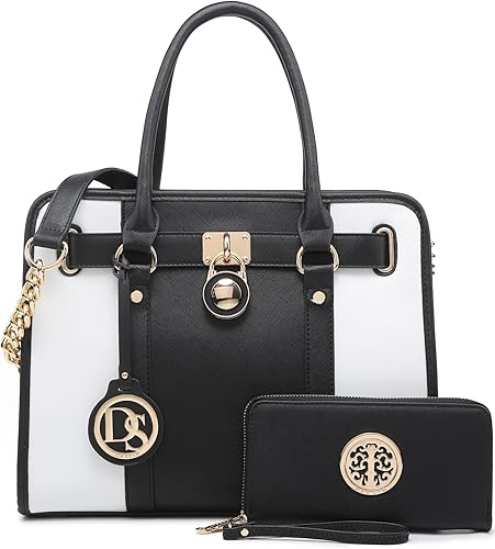 Miniatura 15 de Dasein - Set de bolsos y carteras para mujer, con asa superior, bolsas de hombro, bolsos grandes de trabajo con cartera a juego Monograma Negro,A1