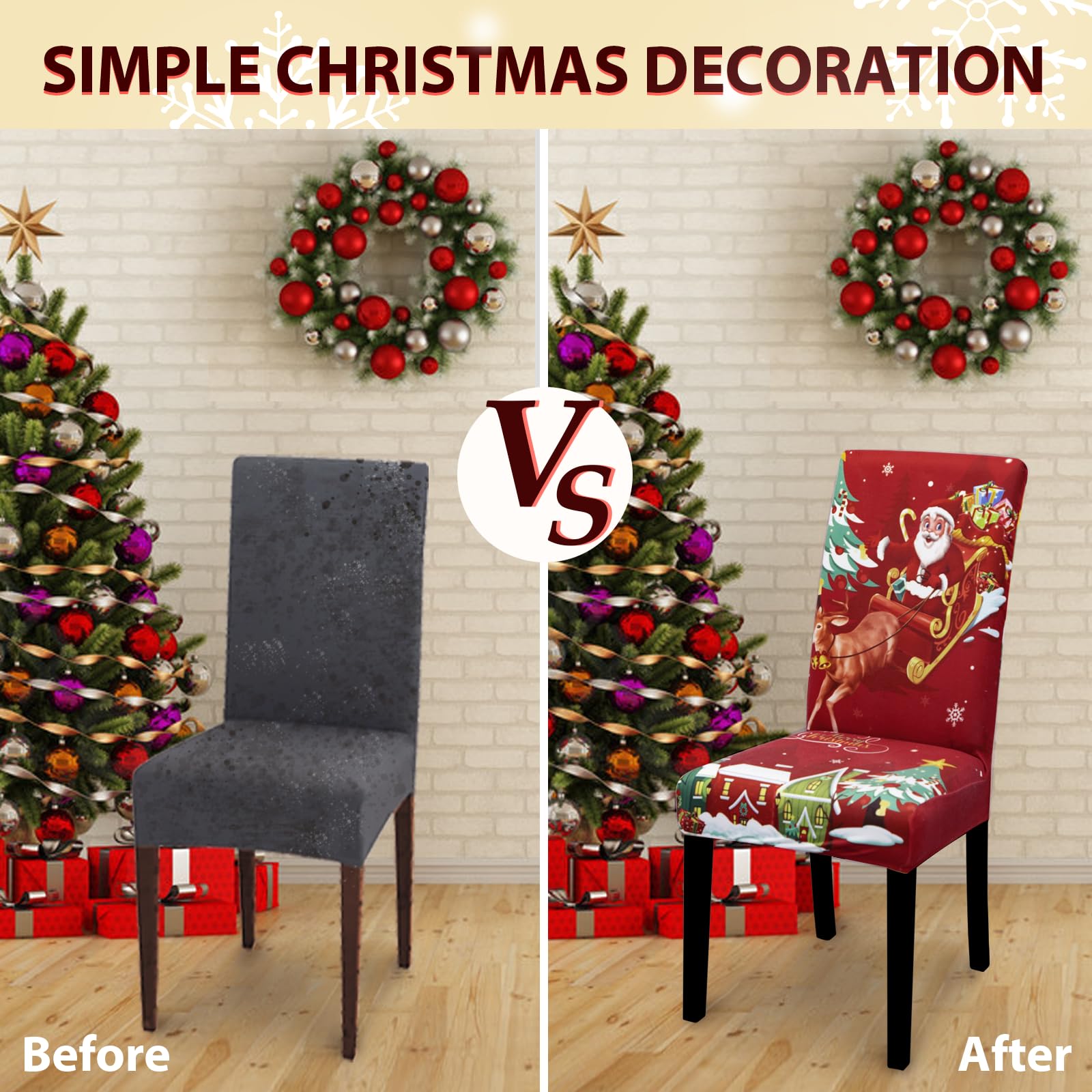 Lydevo Coprisedie Natalizie 6 Pezzi Coprisedia con Schienale Elasticizzato Spandex Fodere Coprisedia per Sala da Pranzo Rimovibile Vestisedia con Schienale per Natale Festa,Babbo Bordeaux