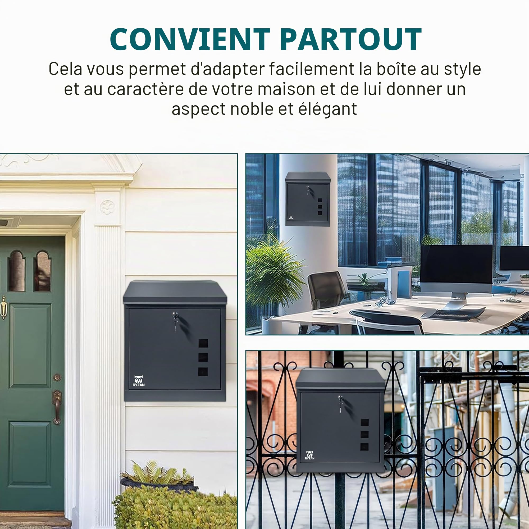 RYZAN Boîte à colis murale sécurisée noire, boîte de livraison étanche verrouillable pour plusieurs grands colis, 52,2 x 43,4 x 25 cm