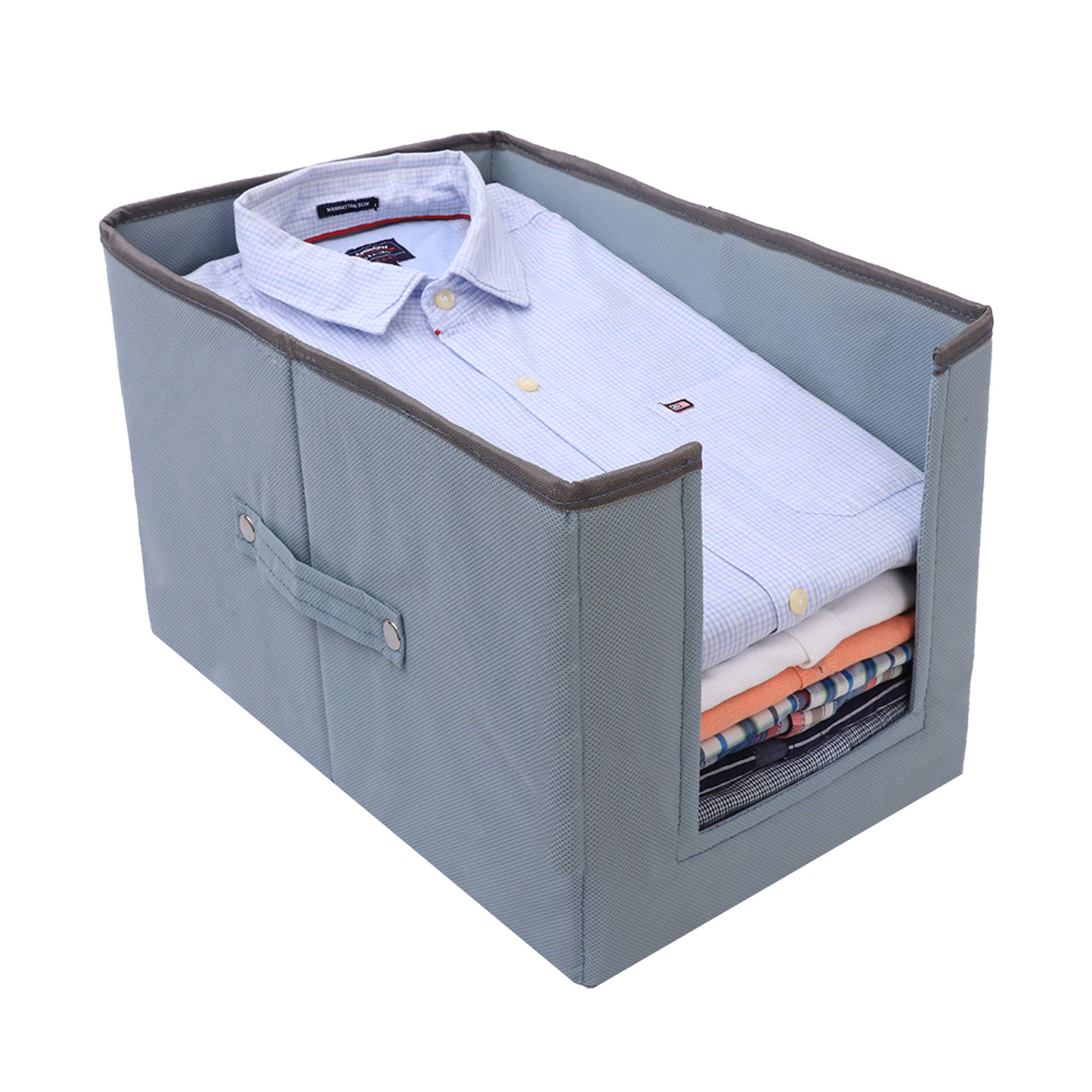 COTANZA CRAFT Large Capacity Cloth Organizer, Space Saver Closet Organizer, Clothes Storage Bag, Non-Woven Rectangle Cloth Organizer, Front Opening Wardrobe Organizer �Gray