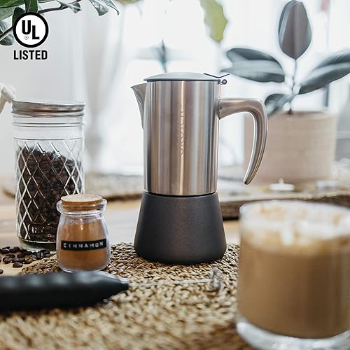 Vista 19 de GROSCHE Milano Moka - Olla cafetera de expreso para estufa, Cafetera Greca, Cafetera y máquina de expreso percoladora para estufa Acero