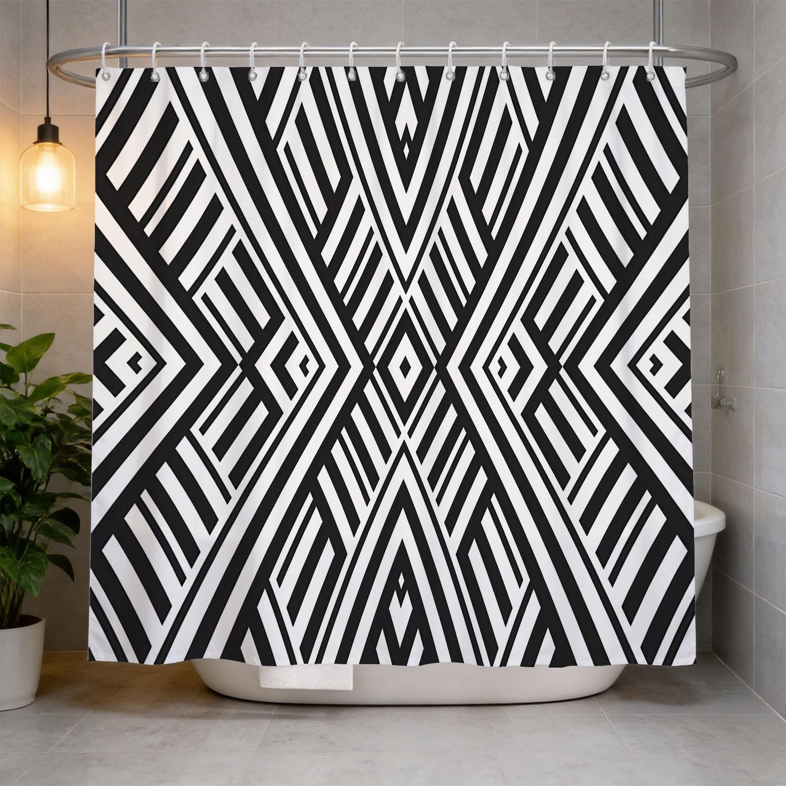 Hongduo 3D Geometry Plaid Shower Curtain for Stalls Bathtubs Geometric Polygon Bathroom Decor Shower Curtain Set Polyester Fabric Waterproof 180x180cm/71X71 Inch with Hooks