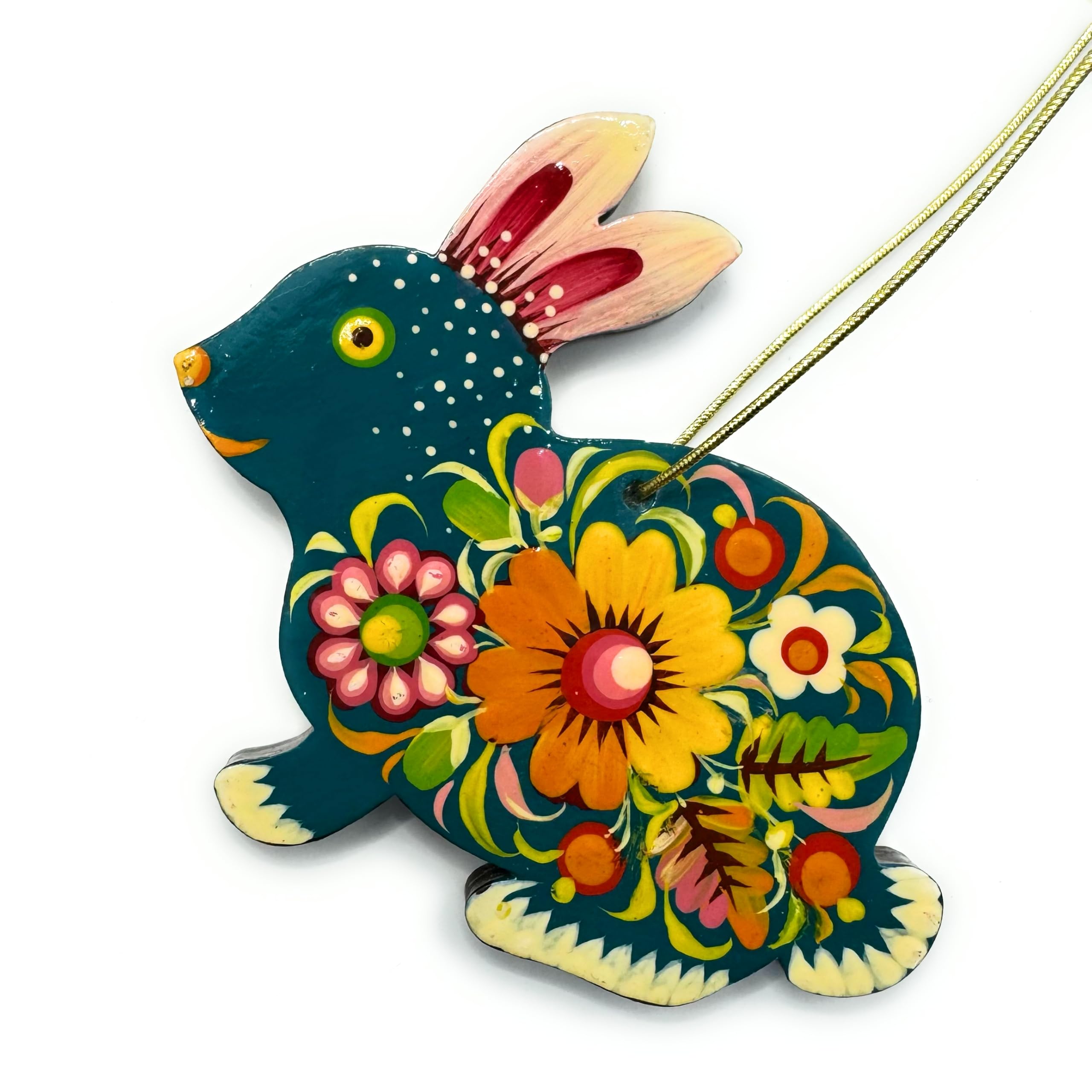 Hase Holz Deko Anhänger Osterschmuck und Christbaumdeko Tiere handbemalt nach Ukrainischer Tradition Kunsthandwerk