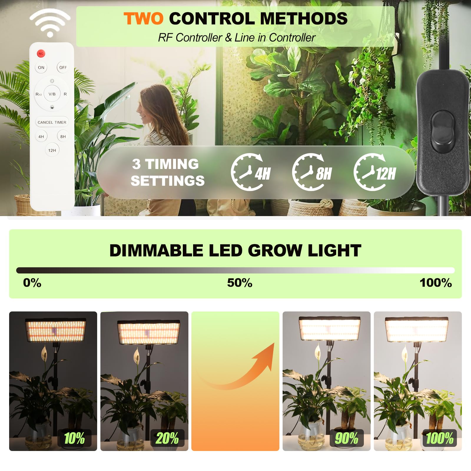 MICCYE Lampe de Plante Horticole LED 286 LEDs Dimmable Spectre Complet UV-IR avec Trépied Minuterie 4/8/12H