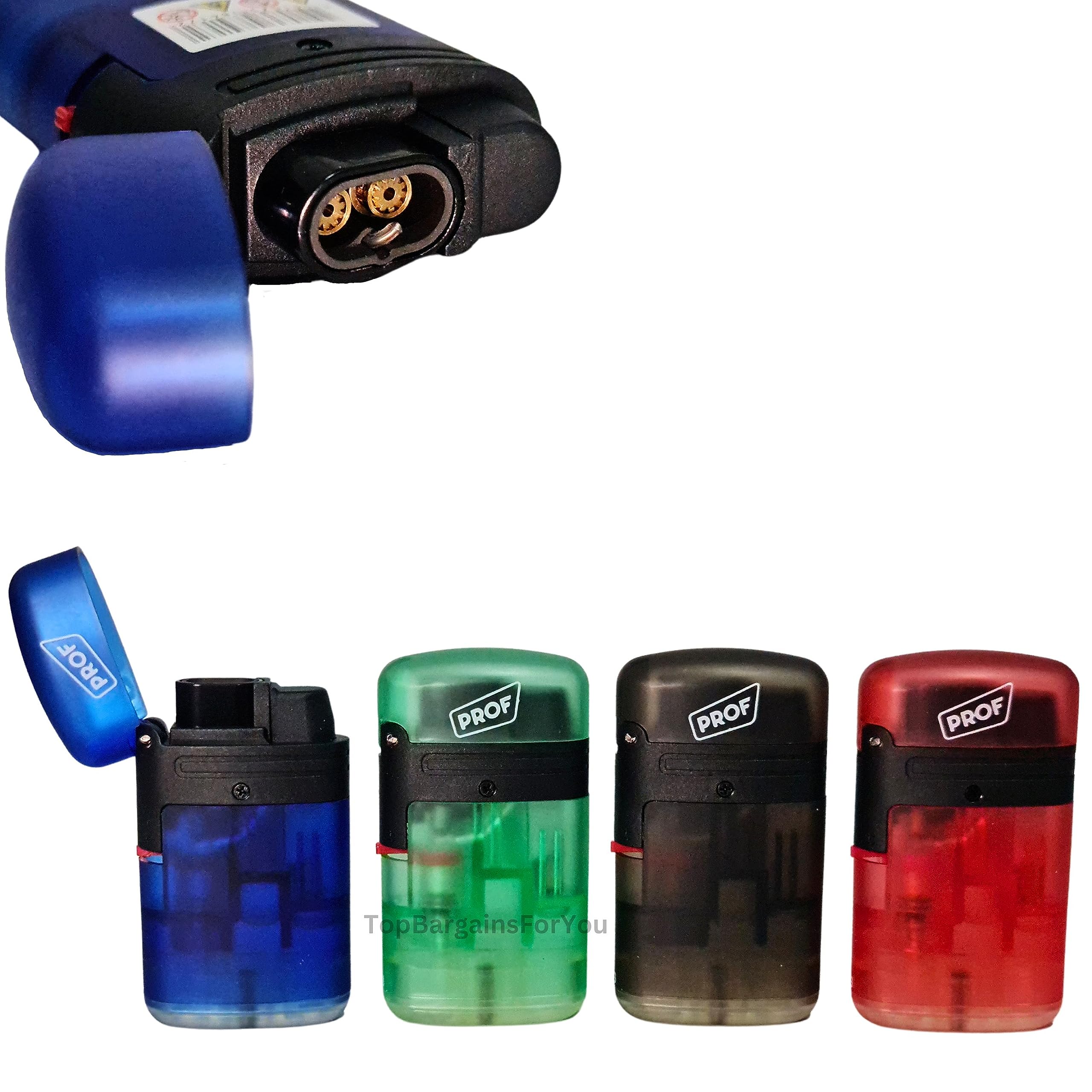 Zactly PROF Dual Flame Windproof & Dustproof Gas Lighters Set Colourful Refillable (4 x Dual Flame Lighters)