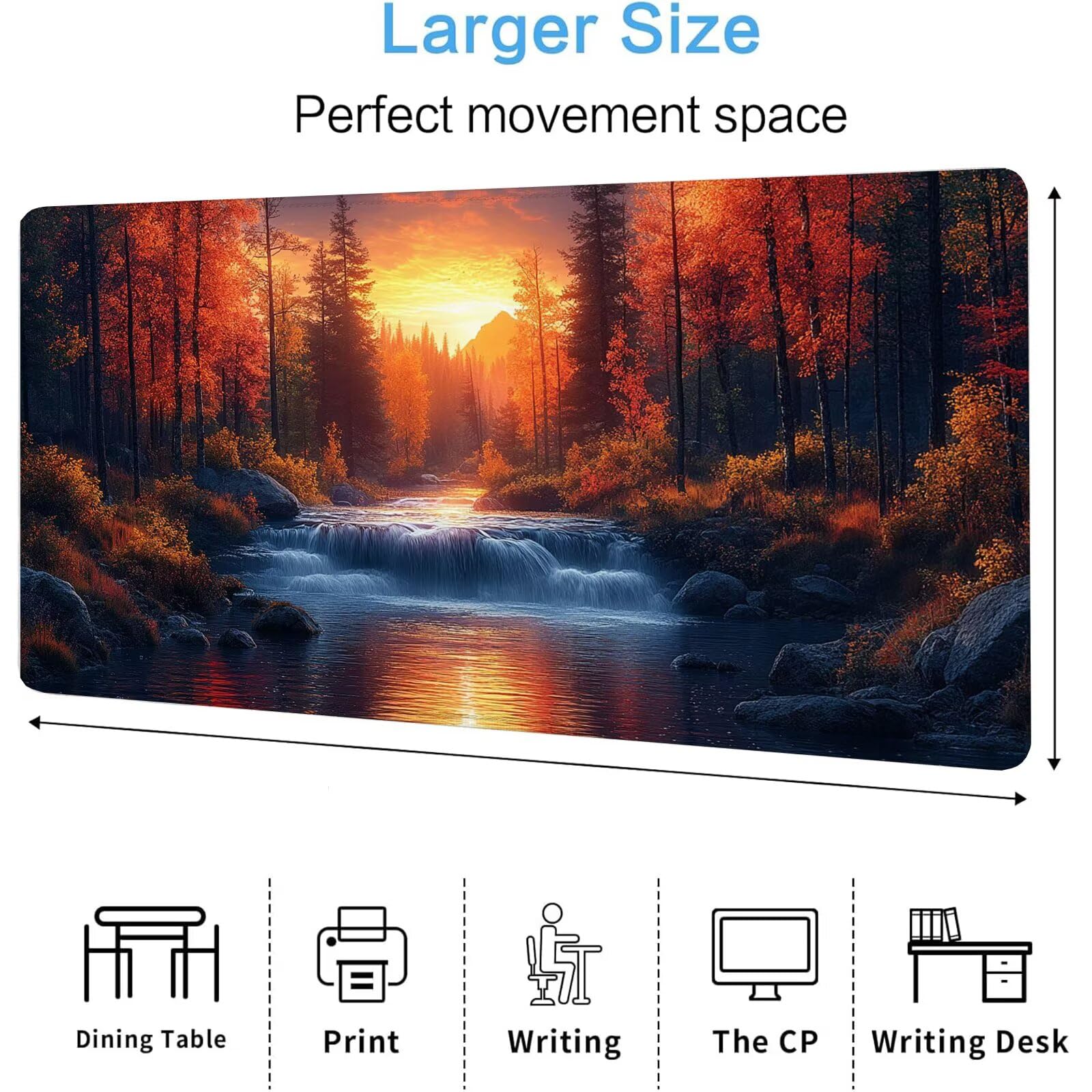 Leśna podkładka pod mysz XXL Zachód słońca 1600 x 800 x 4 mm Podkładka pod mysz do gier, duża wodoodporna antypoślizgowa podkładka na biurko, podkładka pod mysz szyte krawędzie dla graczy, komputer,