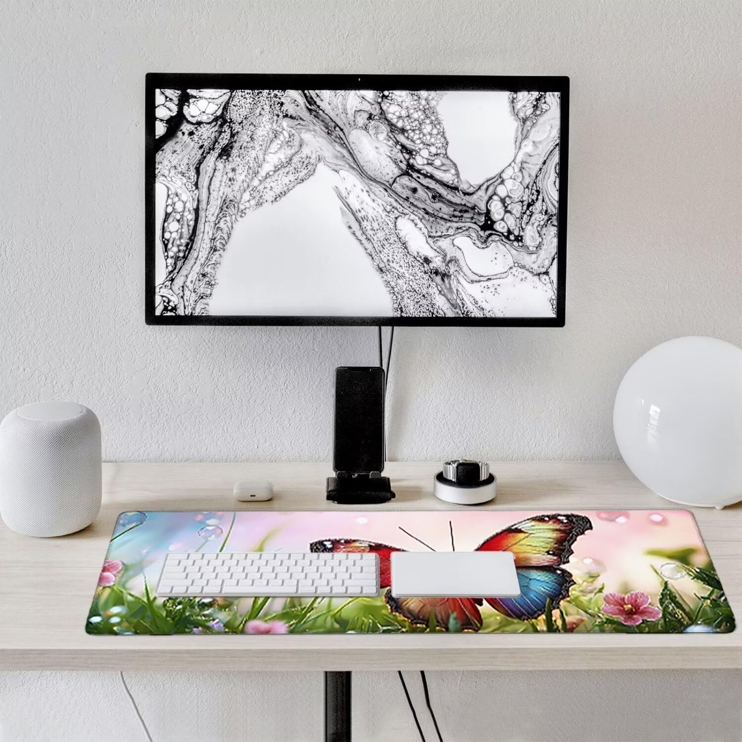 Podkładka pod mysz do gier XXL duża mysz 1200 x 500 mm, duża podkładka pod biurko z antypoślizgową gumową podstawą dla graczy, poprawia precyzję i szybkość (motyl) o-325
