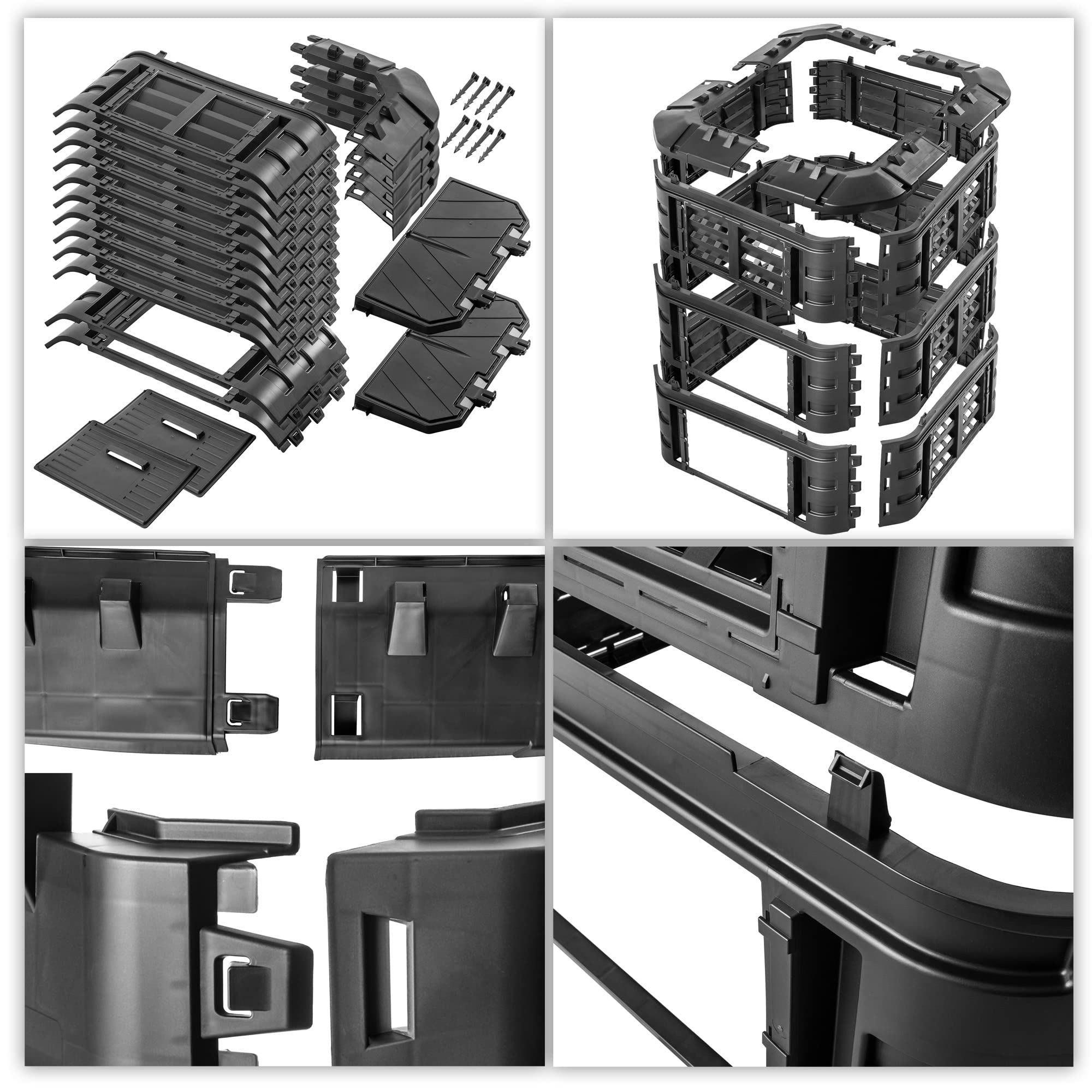 KADAX Composteur de Jardin 860L, Grand Bac à Compost pour Une Gestion Écologique et Efficace des Déchets Organiques en Espace Extérieur (Noir)