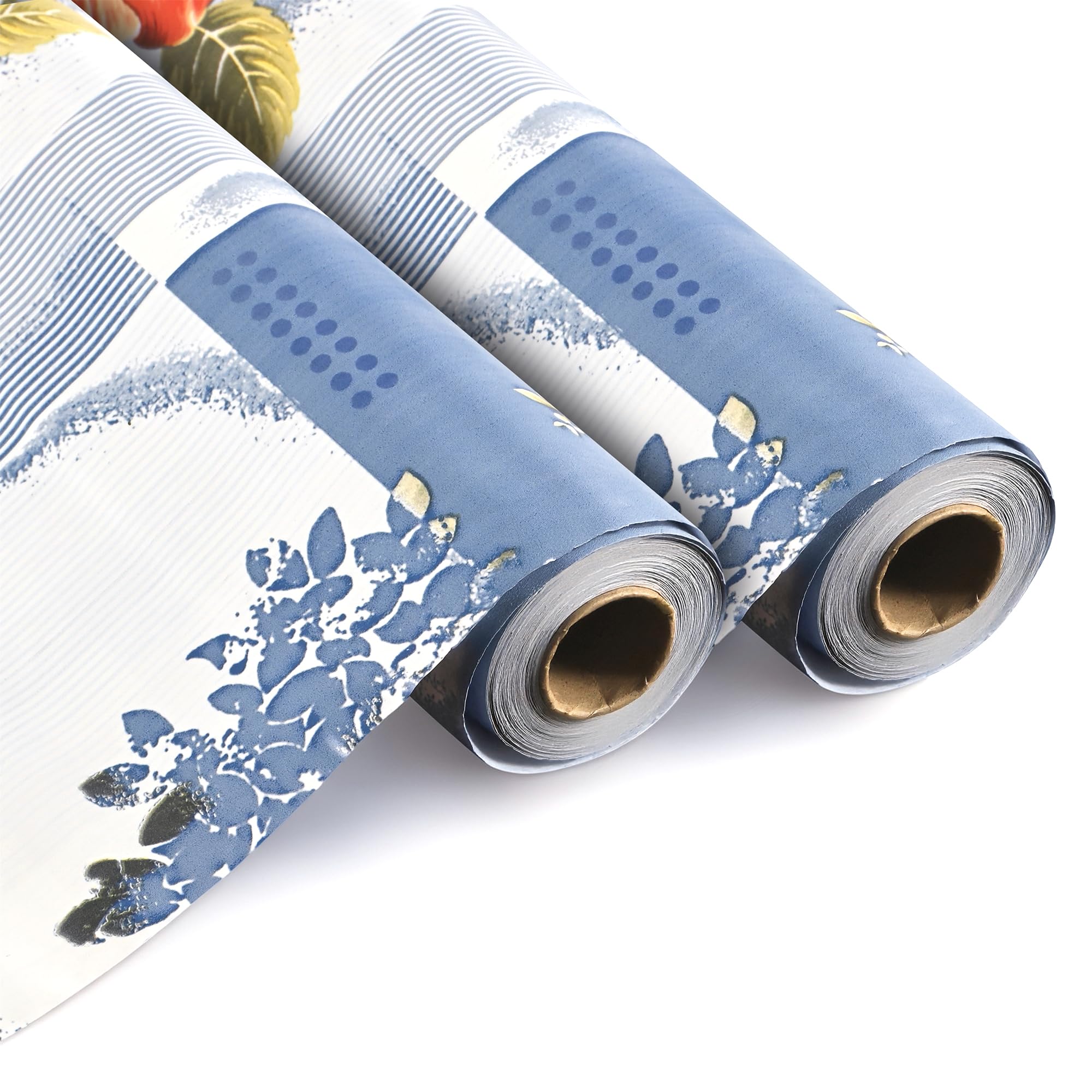 Kuber Industries 2 Pcs PVC 10Mtr Reversible Shelf Liners for Kitchen Shelves | Cupboard Mat for Wardrobe | Kitchen Shelf Mats Roll | Flower Check Design - Blue