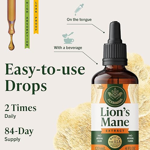 Miniatura 5 de HERBAMAMA Lions Mane Tincture - Extracto líquido de suplemento de hongos de melena de león para función cognitiva, memoria, enfoque y claridad,