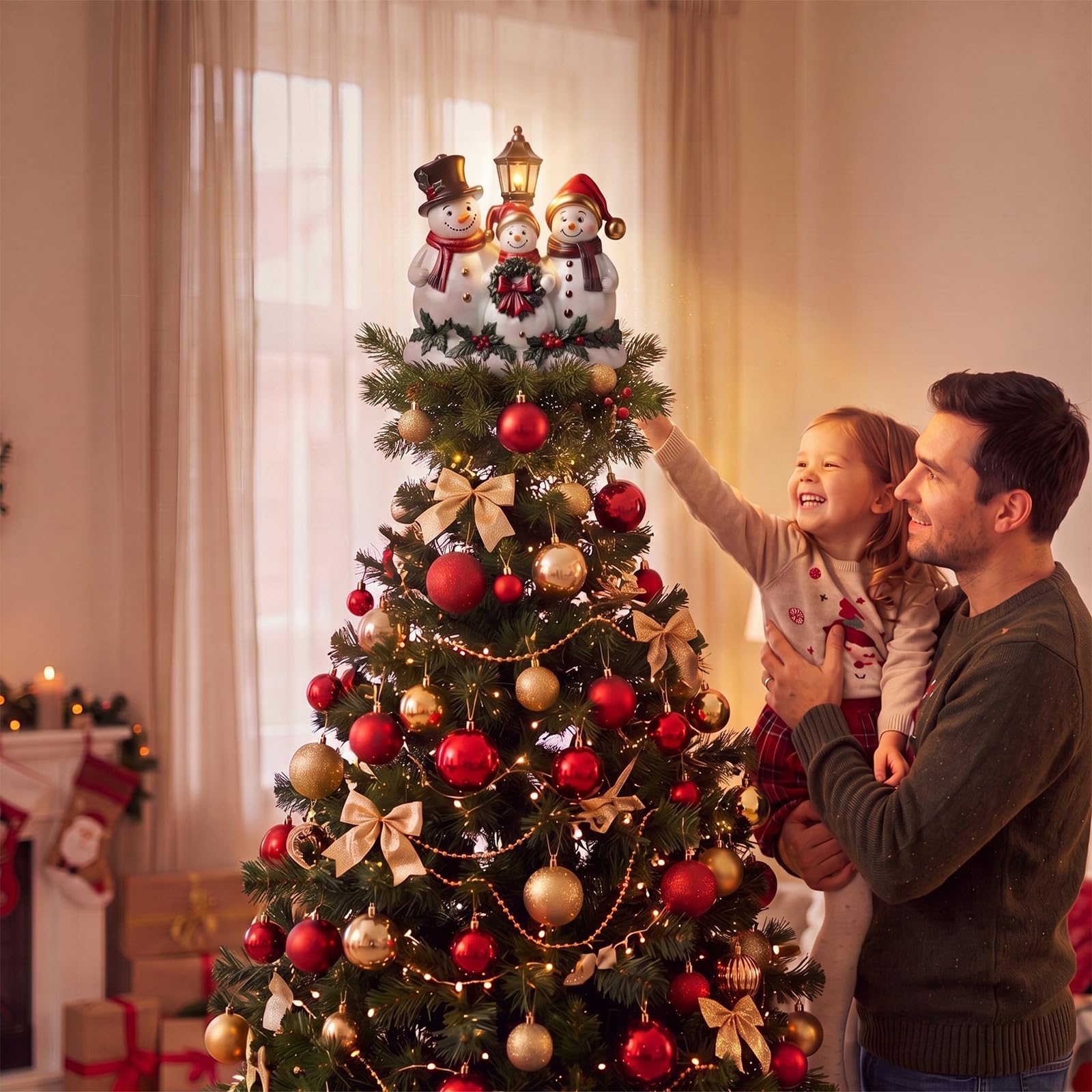Arrowbash Puntale per albero di Natale illuminato con 20 luci LED, per cima dell'albero di Natale, elegante decorazione per le festività natalizie (pupazzo di neve)